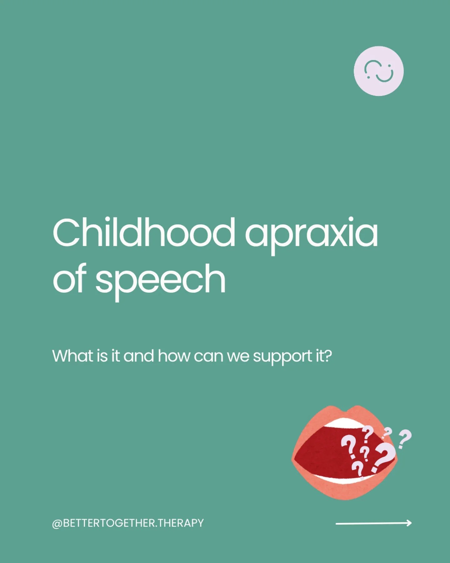 Childhood apraxia of speech is a rare motor speech disorder where a child knows what they want to say, but their brain has trouble coordinating the movements to say the word (s) clearly. 

At Better Together Therapy, we can support children with CAS 