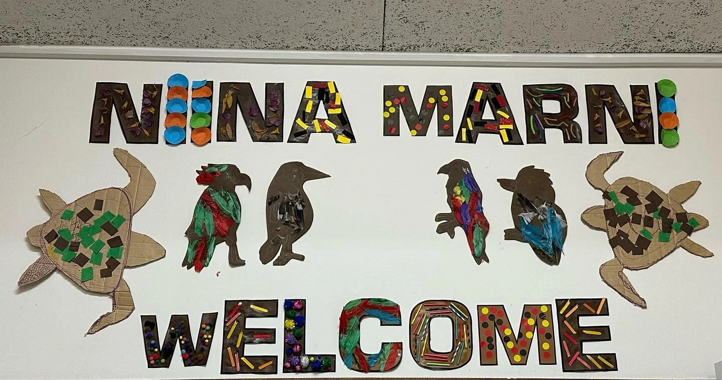 Nursery have created a 'Niina Marni Welcome' sign to represent the acknowledgement to Country and Kaurna Land. Often, before lunch and snack time the children will sing the Niina Marni Welcome song as an engaging acknowledgement to the land we live a