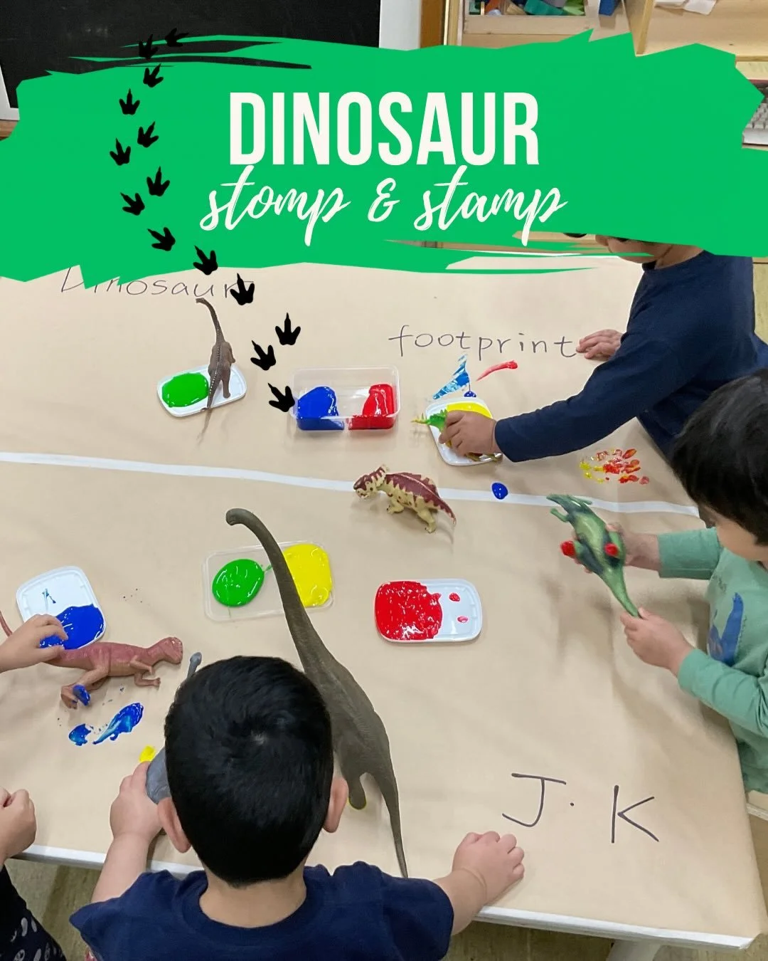 Rawr-some learning happening in Junior Kindy 🦖 🎨 
Following the children&rsquo;s emerging interest in dinosaurs, our educators set up a paint based dino stamping experience! Learning is always more meaningful when it grows from the children&rsquo;s
