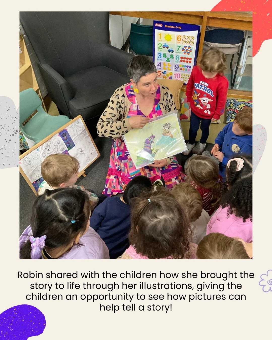 📚🎨 A Visit from Robin!

This week in the Junior Kindy Room, we were lucky to welcome Robin, who beautifully illustrated the book Go Away, Worry Monster! 👾📖

Robin shared with the children how she brought the story to life through her illustration