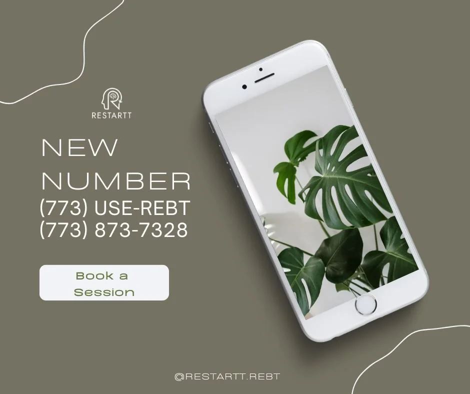 📞 Restartt has a new number: 773.USE.REBT (773.873.7328) ✨
Call today to book your session and take the next step toward emotional discipline, resilience, and a new way of thinking. 🌿🪞
Limited in-person and virtual availability&mdash;secure your s
