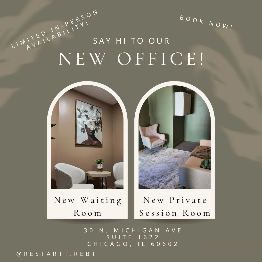 ✨ We&rsquo;ve moved! ✨ Restartt is now seeing clients in our brand-new downtown office space. 🪞🌿

📍 30 N. Michigan Ave, Suite 1622, Chicago, IL 60602
📞 773.USE.REBT (773.873.7328)

We&rsquo;re excited to announce limited in-person availability at