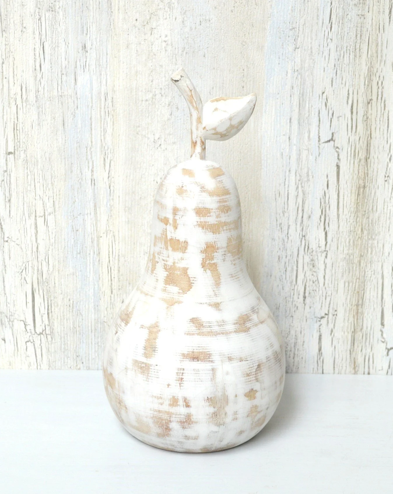 Wooden Pear Decor White Wash