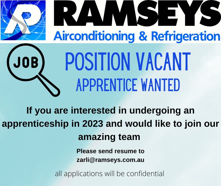 Apprenticeship position for 2023 has become available 🎉

Please call 08 8682 3311 to talk to Zarli or Steve
or send through your resume to zarli@ramseys.com.au

We look forward to hearing from you 😄