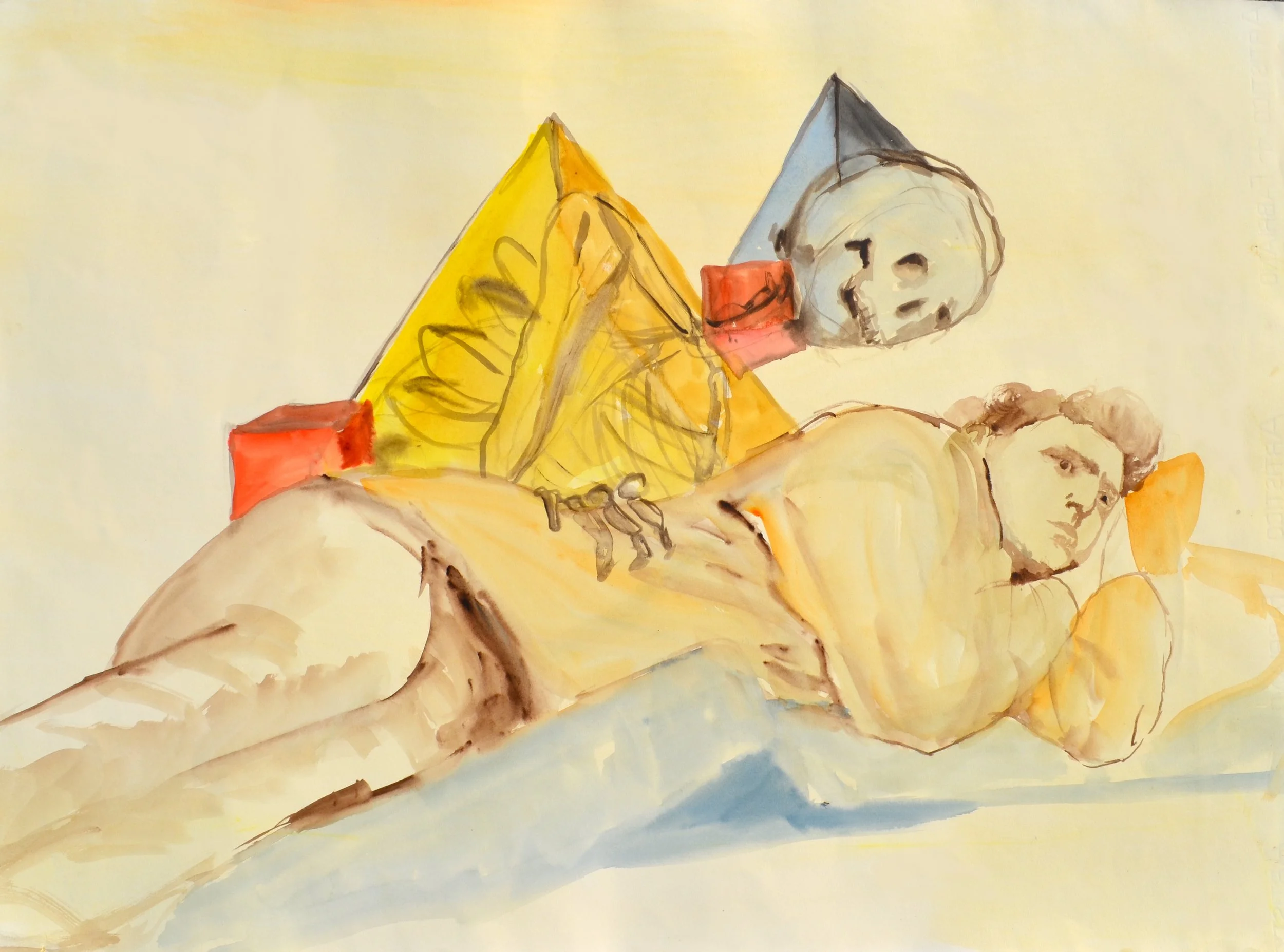 Disturbing the devil with lights on at night; 2022, Watercolour on paper, 56.6 x 76.7cm, SOLD 