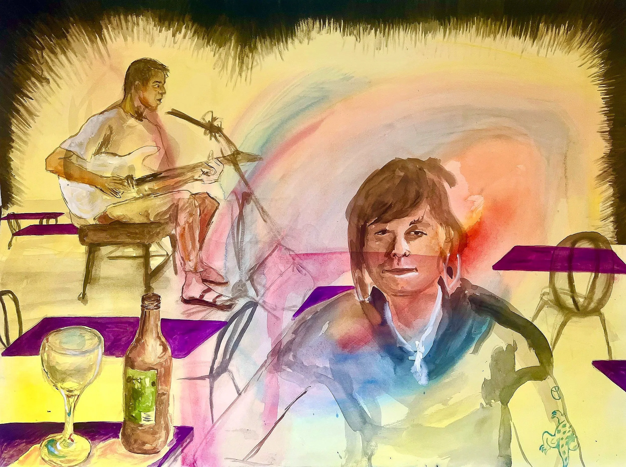 Titanic Bar and Bistro (Open 7 Days Per Week), 2025, Watercolour on paper, 56.9 x 76.6cm