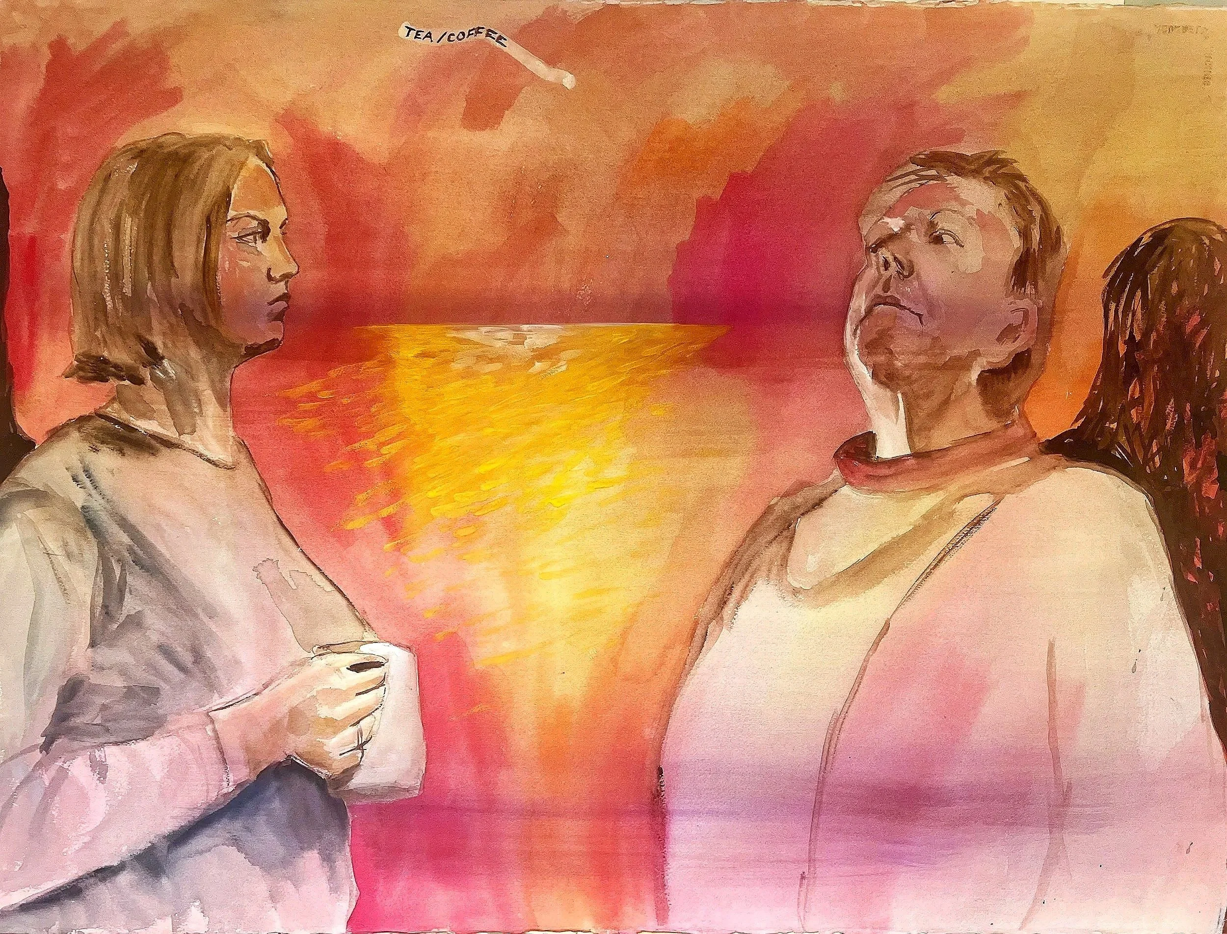 Known Unknowns (Get Ready With Me While The Empire Eats), 2025, Watercolour on paper, 56.9 x 76.6cm