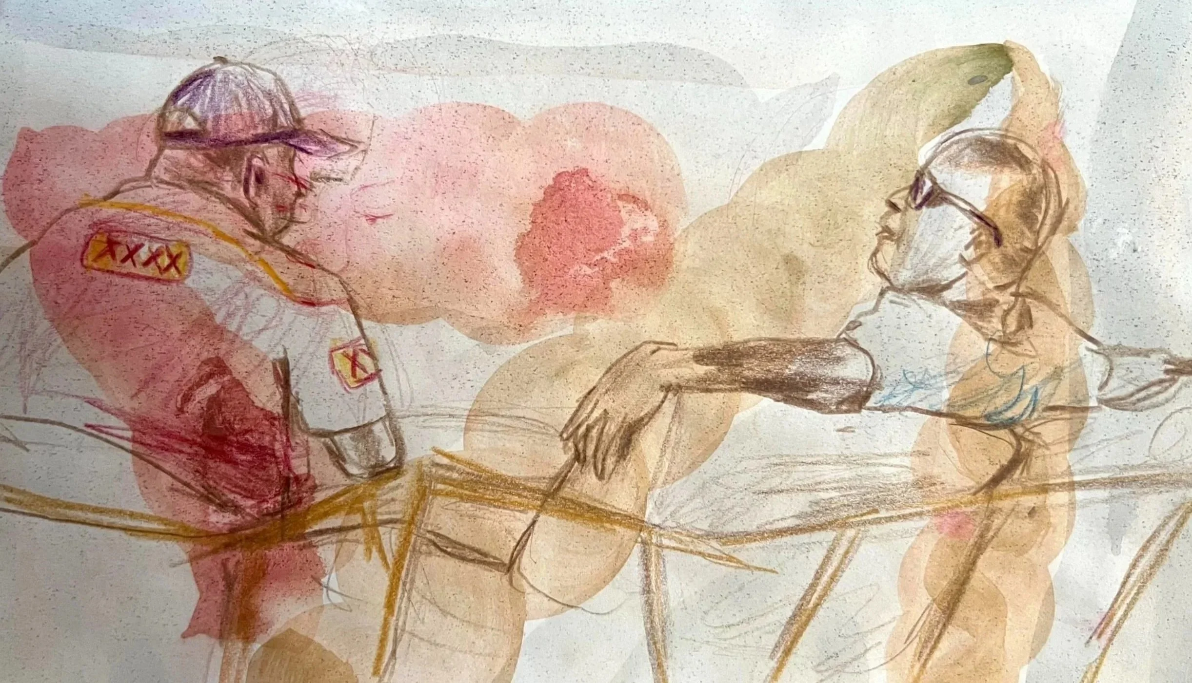 Solomon Islanders, 2024, Watercolour and coloured pencil on paper, 13 x 21cm, $30.00