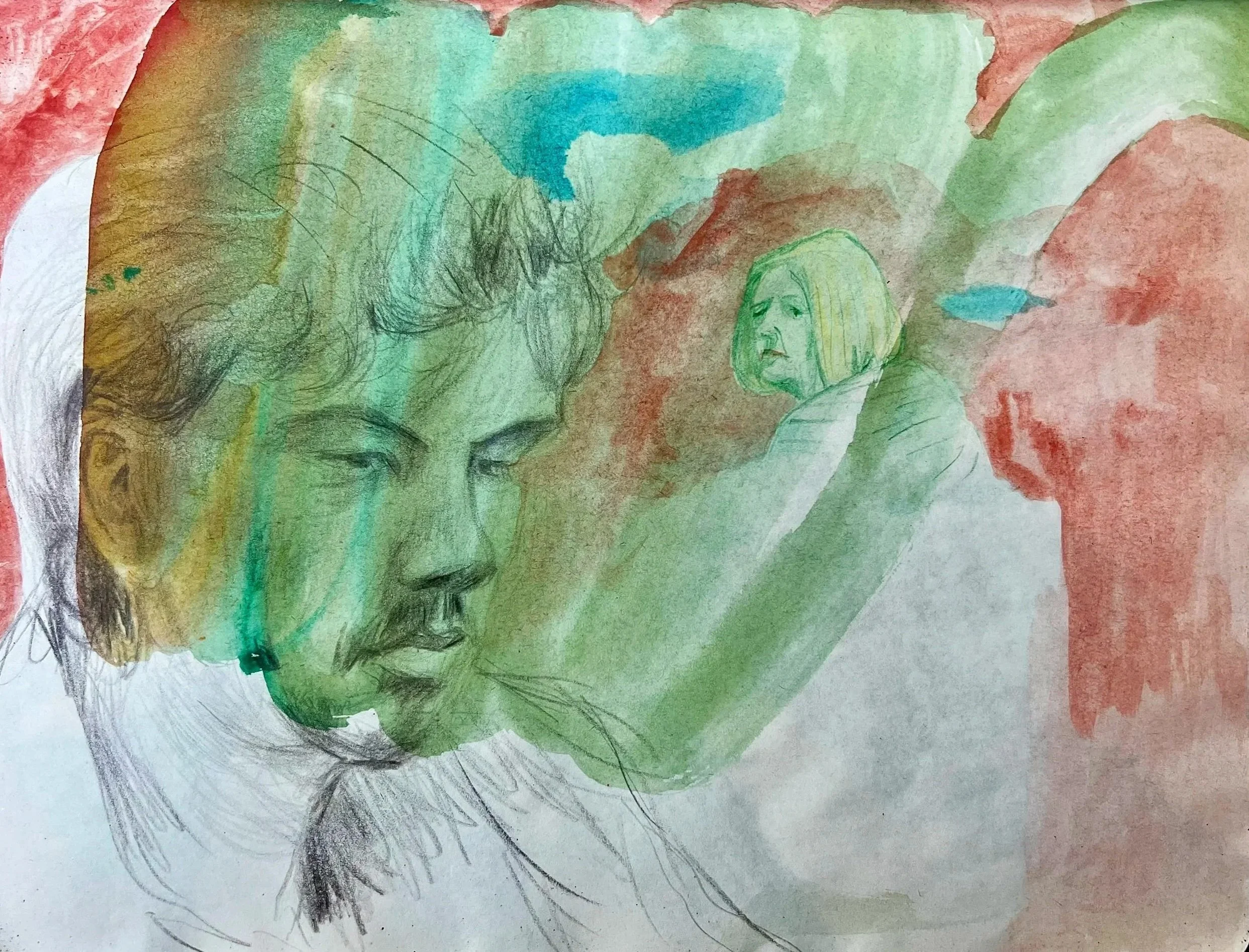 SOLD Mother Trauma, 2025, Watercolour on paper, 21.5 x 28cm, $60.00