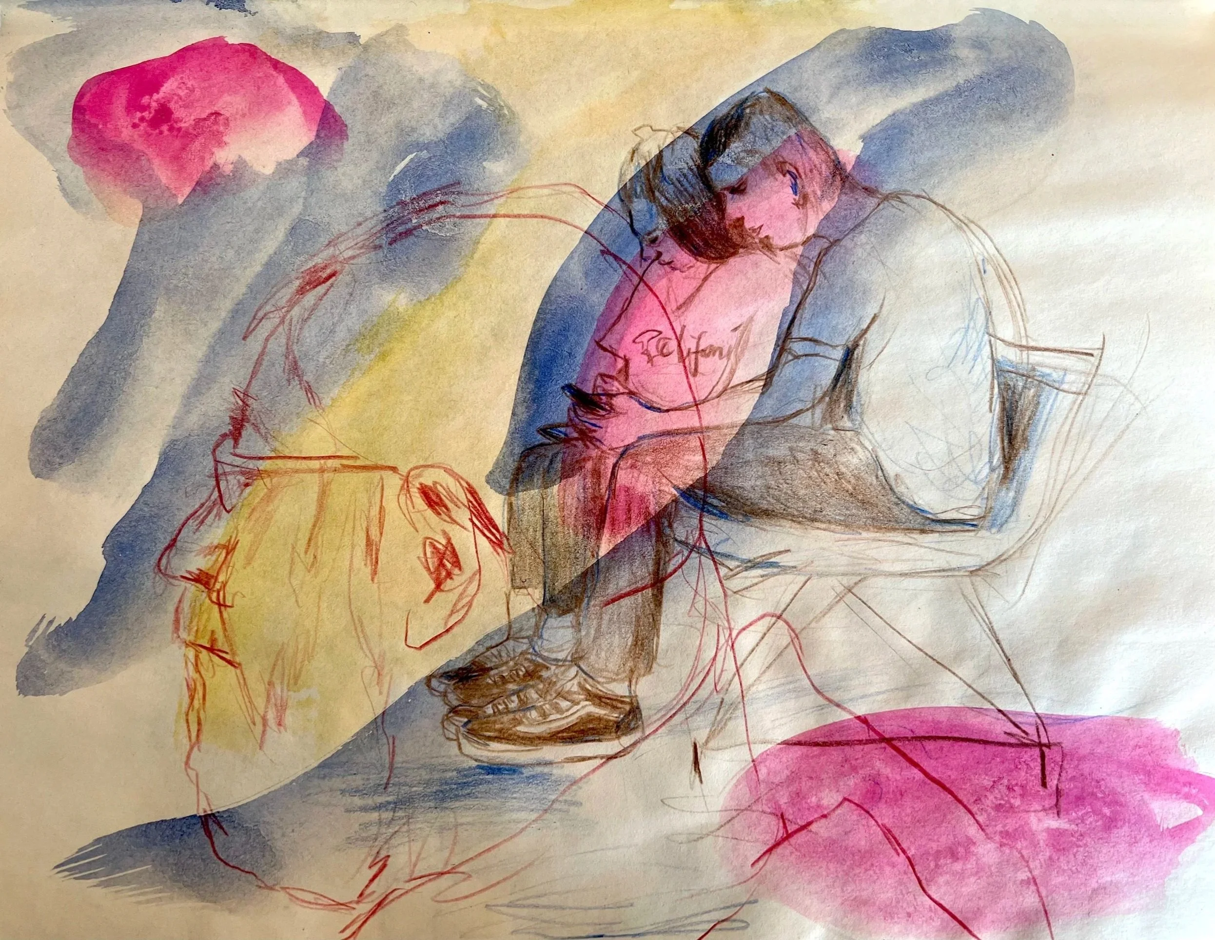 Matching Couple, 2023, Watercolour and coloured pencil on paper, 21.5 x 28cm, $60.00
