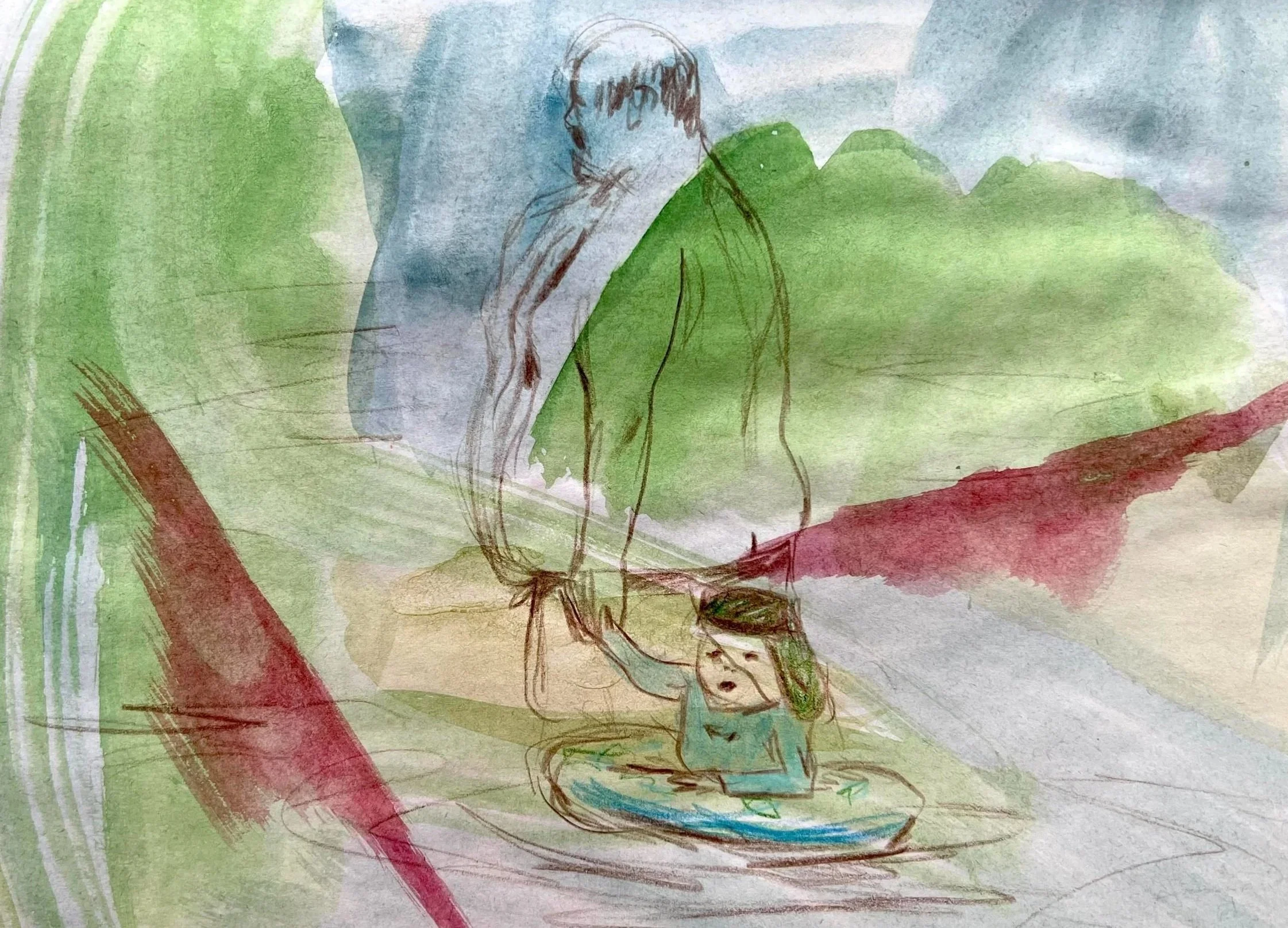 Nothing To Be Known, 2023, Watercolour and coloured pencil on paper, 21.5 x 28cm, $40.00