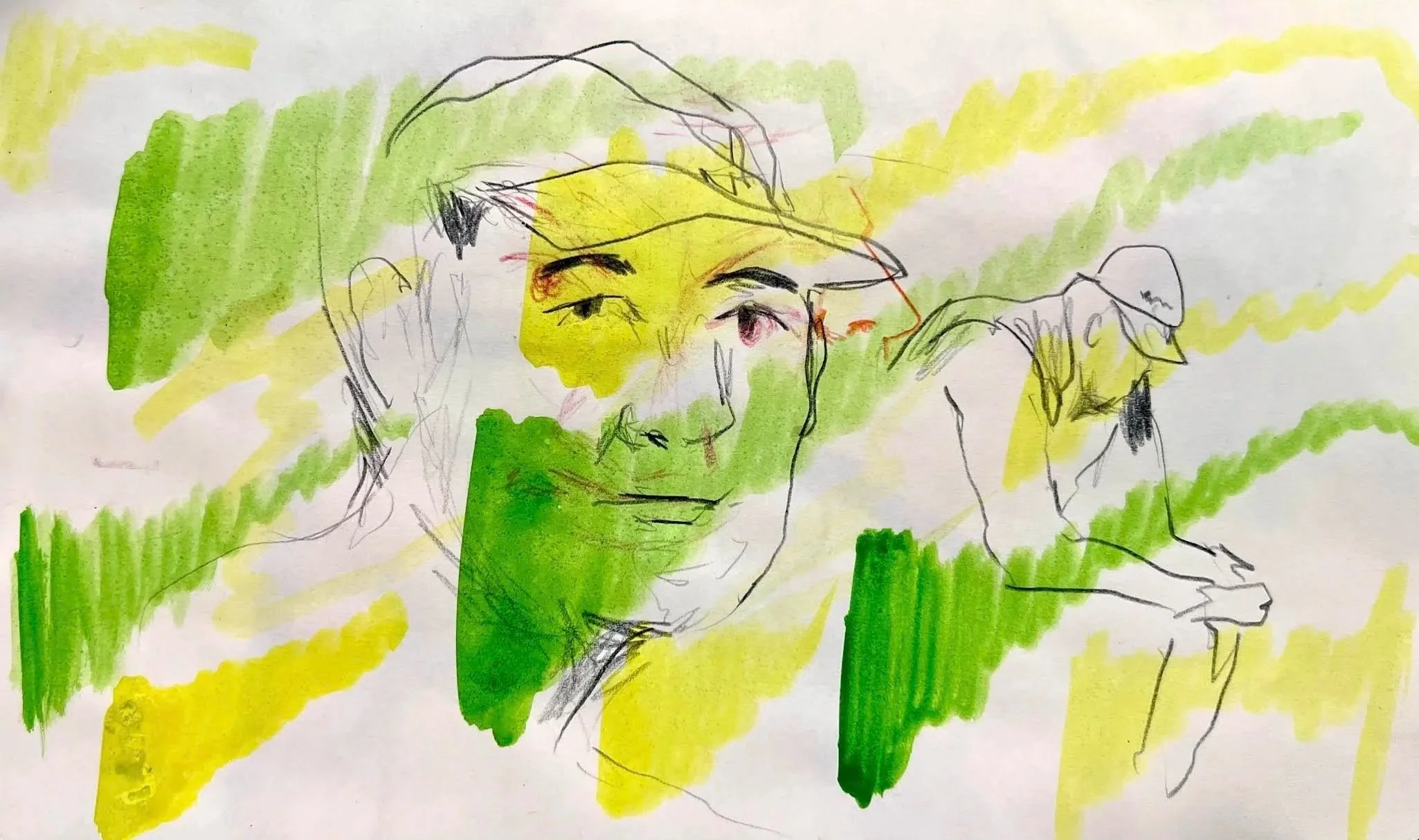Players, Watercolour and coloured pencil on paper, 13 x 21cm, $20.00