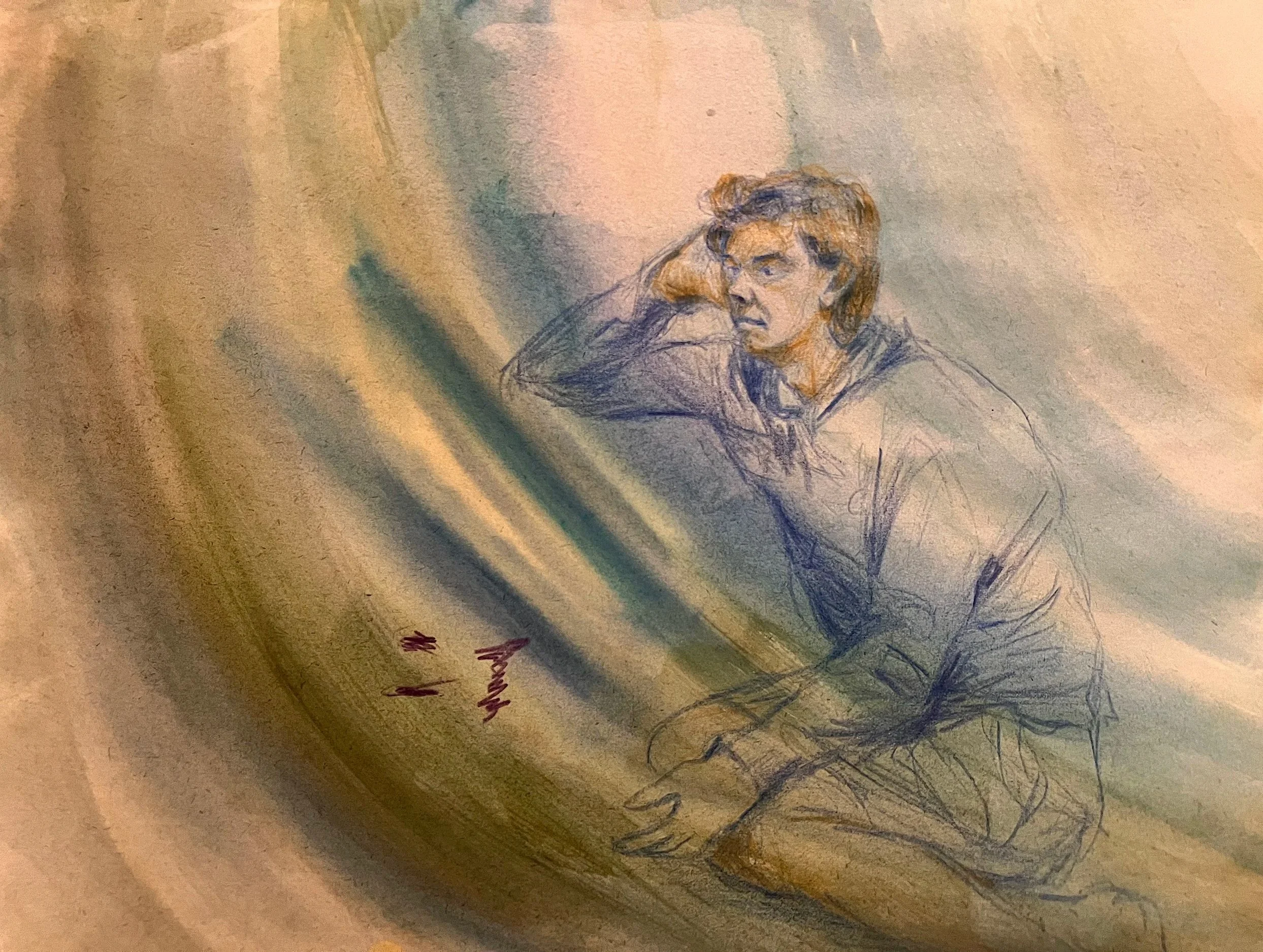 Angry Man, Watercolour and coloured pencil on paper, 21.5 x 28cm, $60.00