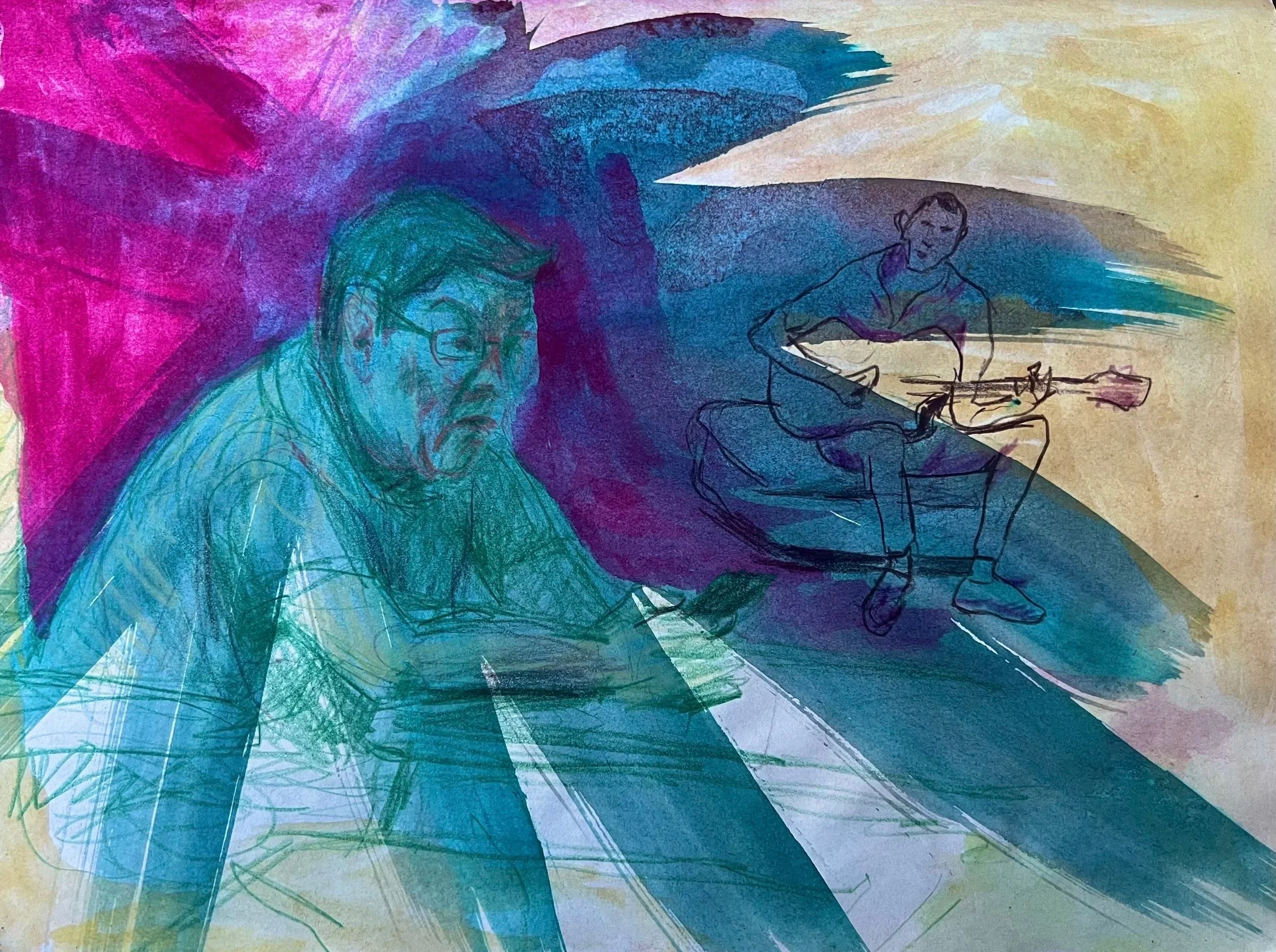 Live Music, Watercolour and coloured pencil on paper, 21.5 x 28cm, $40.00