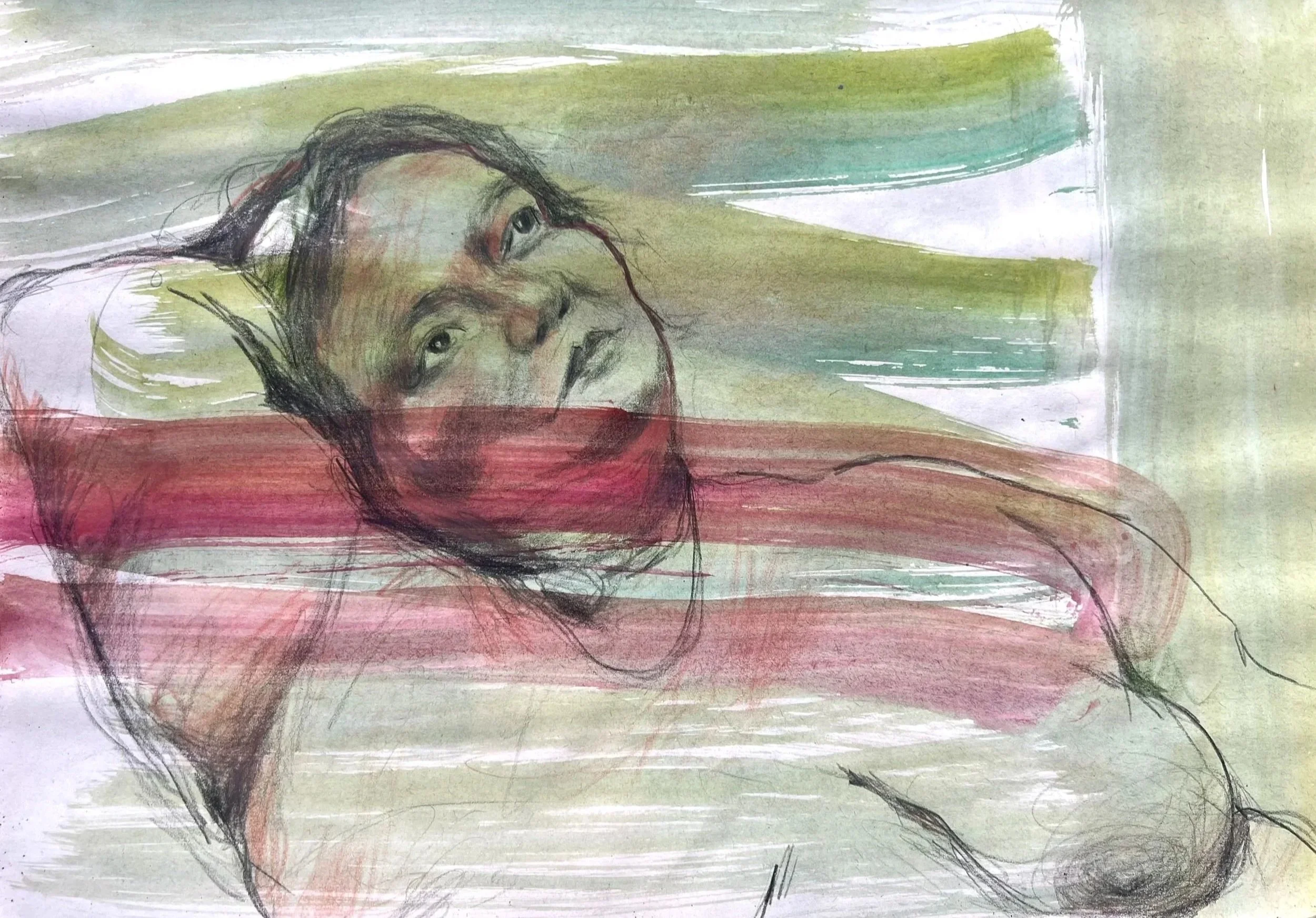 Sasha (II), Watercolour and coloured pencil on paper, 21.5 x 28cm, $40.00