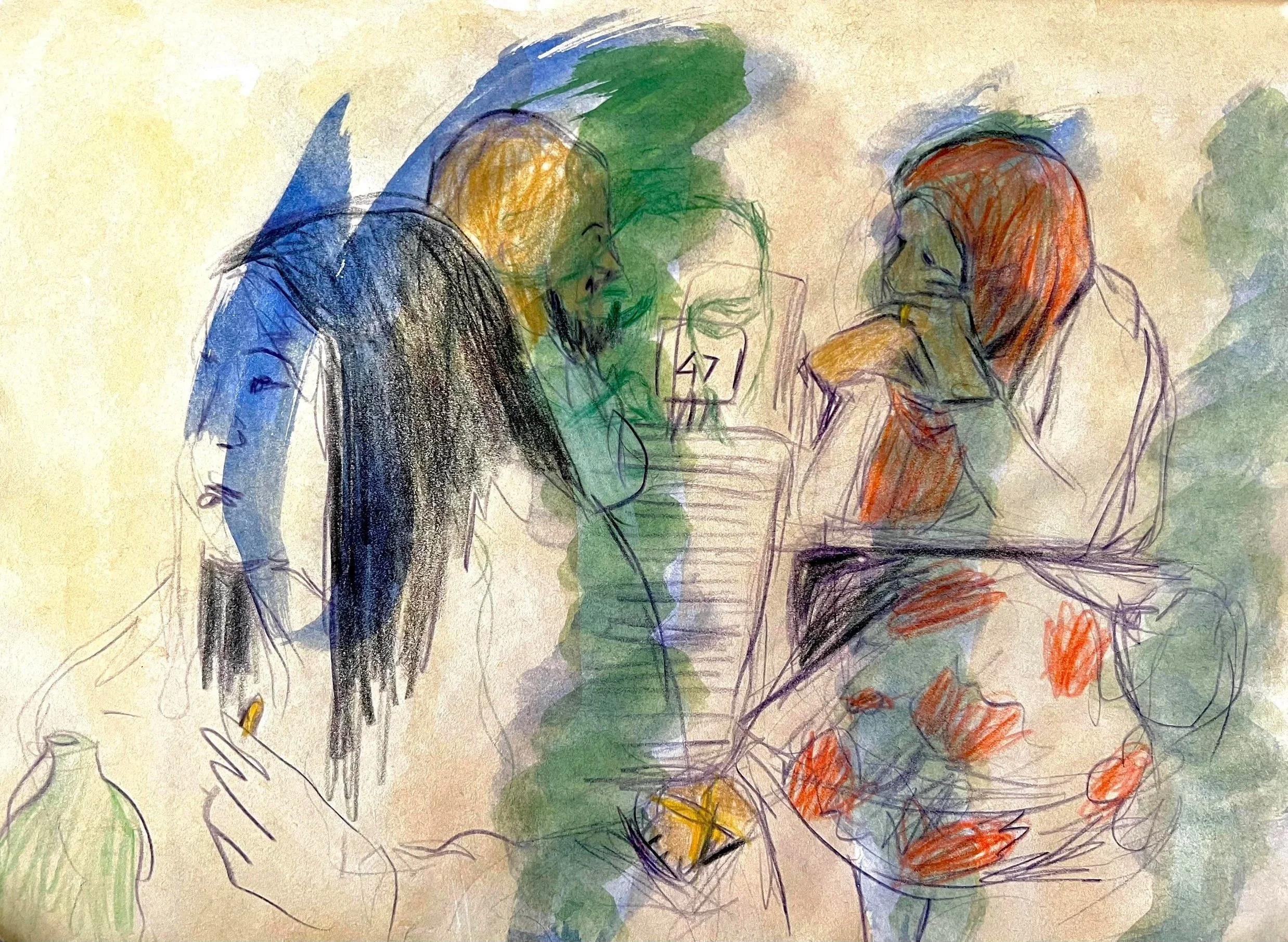 A Meal, Watercolour and coloured pencil on paper, 21.5 x 28cm, $40.00