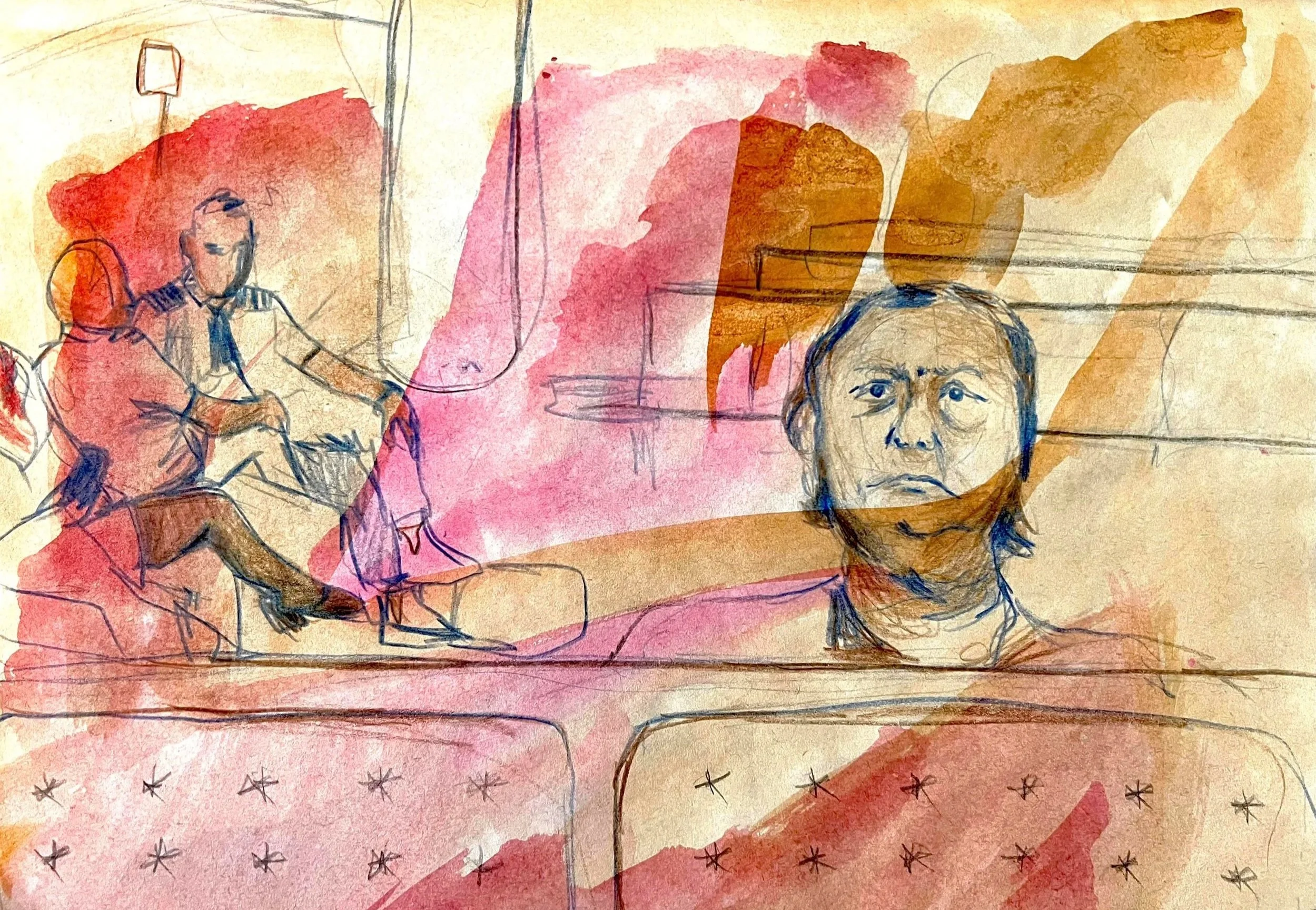 Airport, Watercolour and coloured pencil on paper, 21.5 x 28cm, $40.00