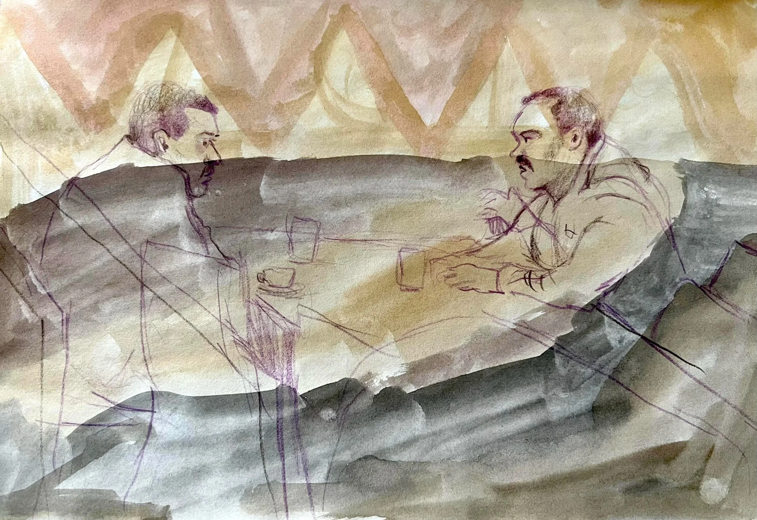 Coffee in Footscray; 2019, Watercolour and coloured pencil on paper, 21.5 x 28cm, $60.00