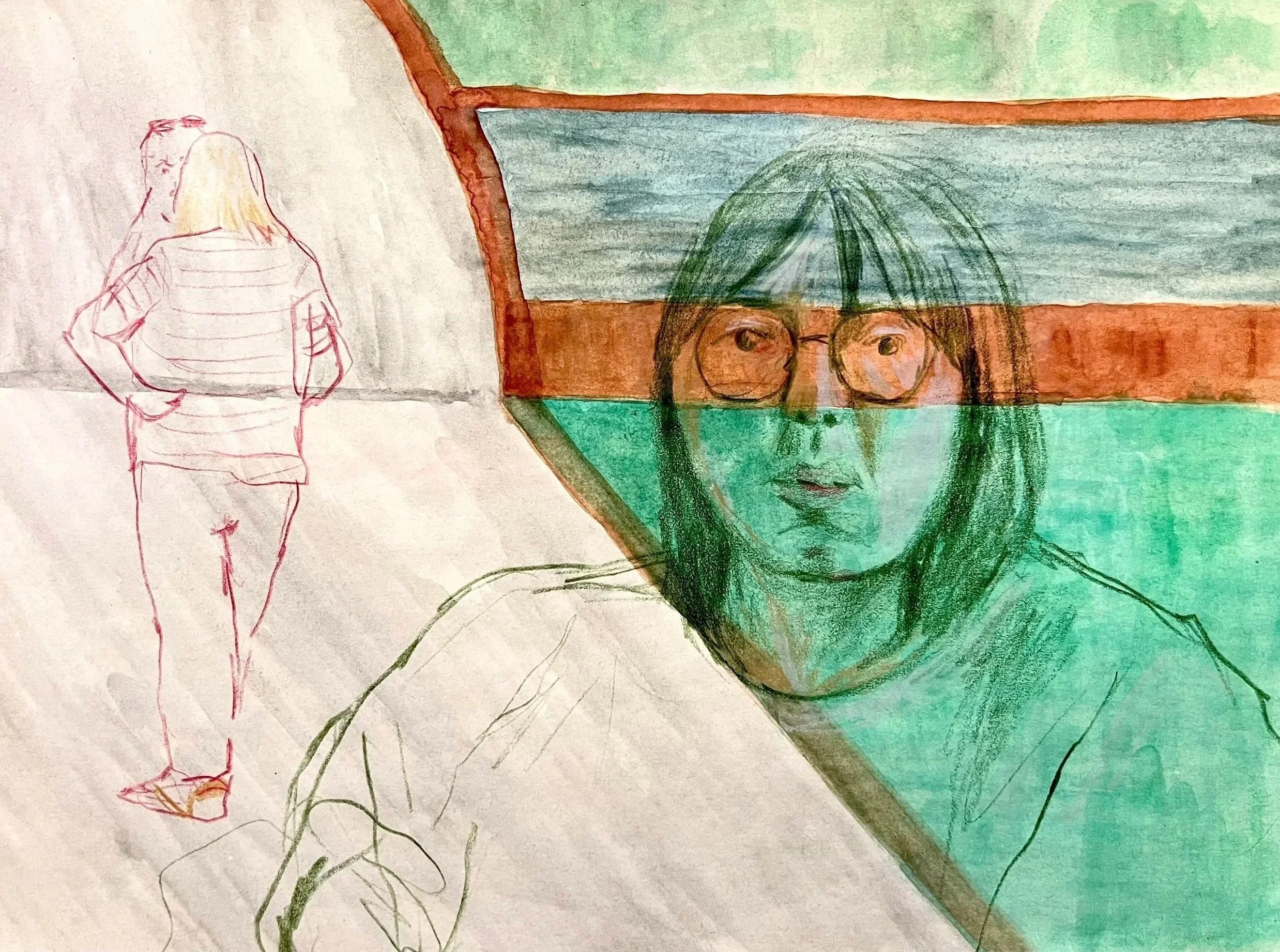 Divided and Distributed, 2024, Watercolour and coloured pencil on paper, 21.5 x 28cm, $60.00