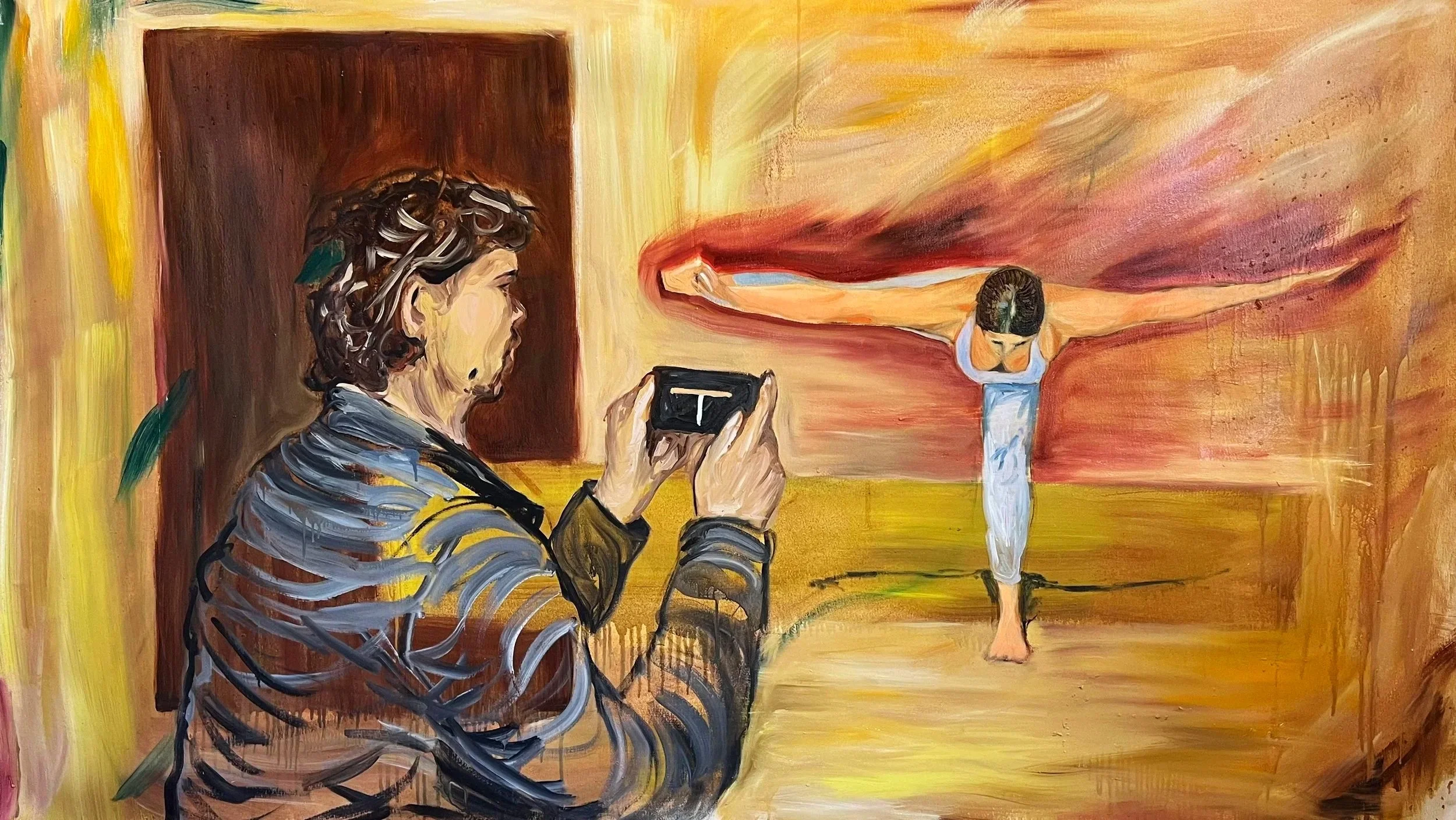 Influenced (Might and Strife in Geometric); 2023, Oil on canvas, 93 x 162 cm, $4,000