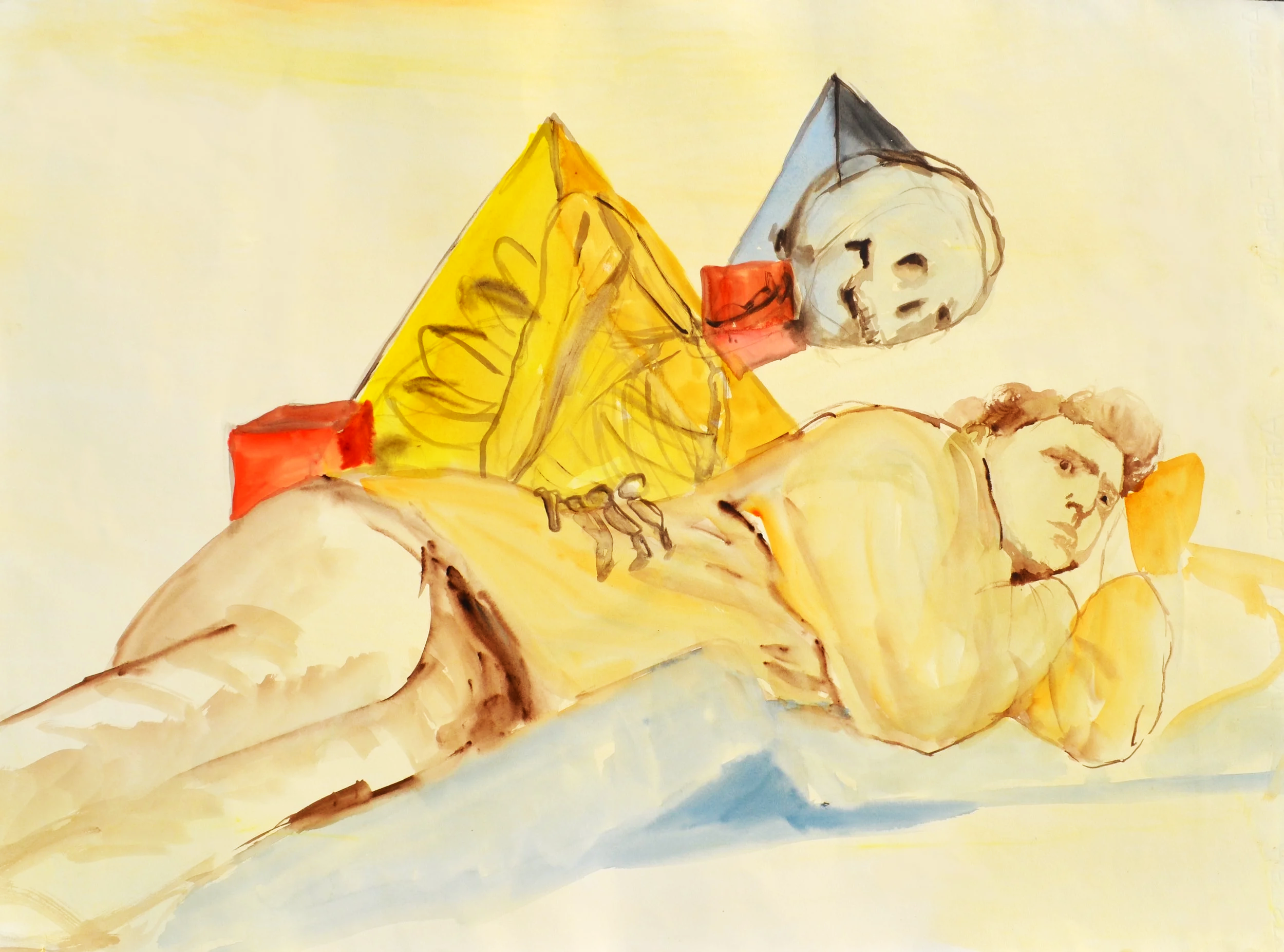 Disturbing the devil with lights on at night; 2022, Watercolour on paper, 56.6 x 76.7cm, SOLD