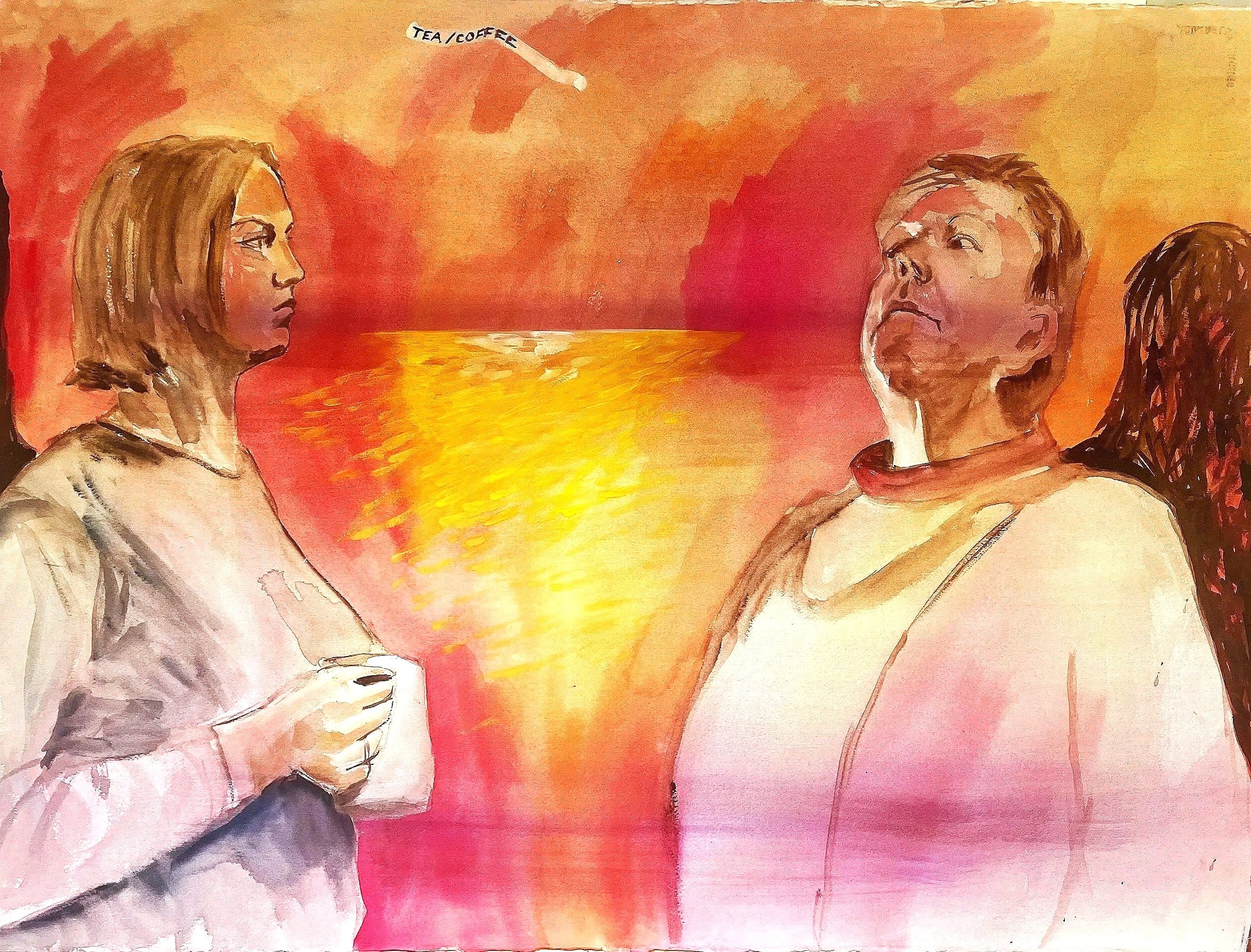 Known Unknowns (Get Ready With Me While The Empire Eats), 2025, Watercolour on paper, 56.9 x 76.6cm