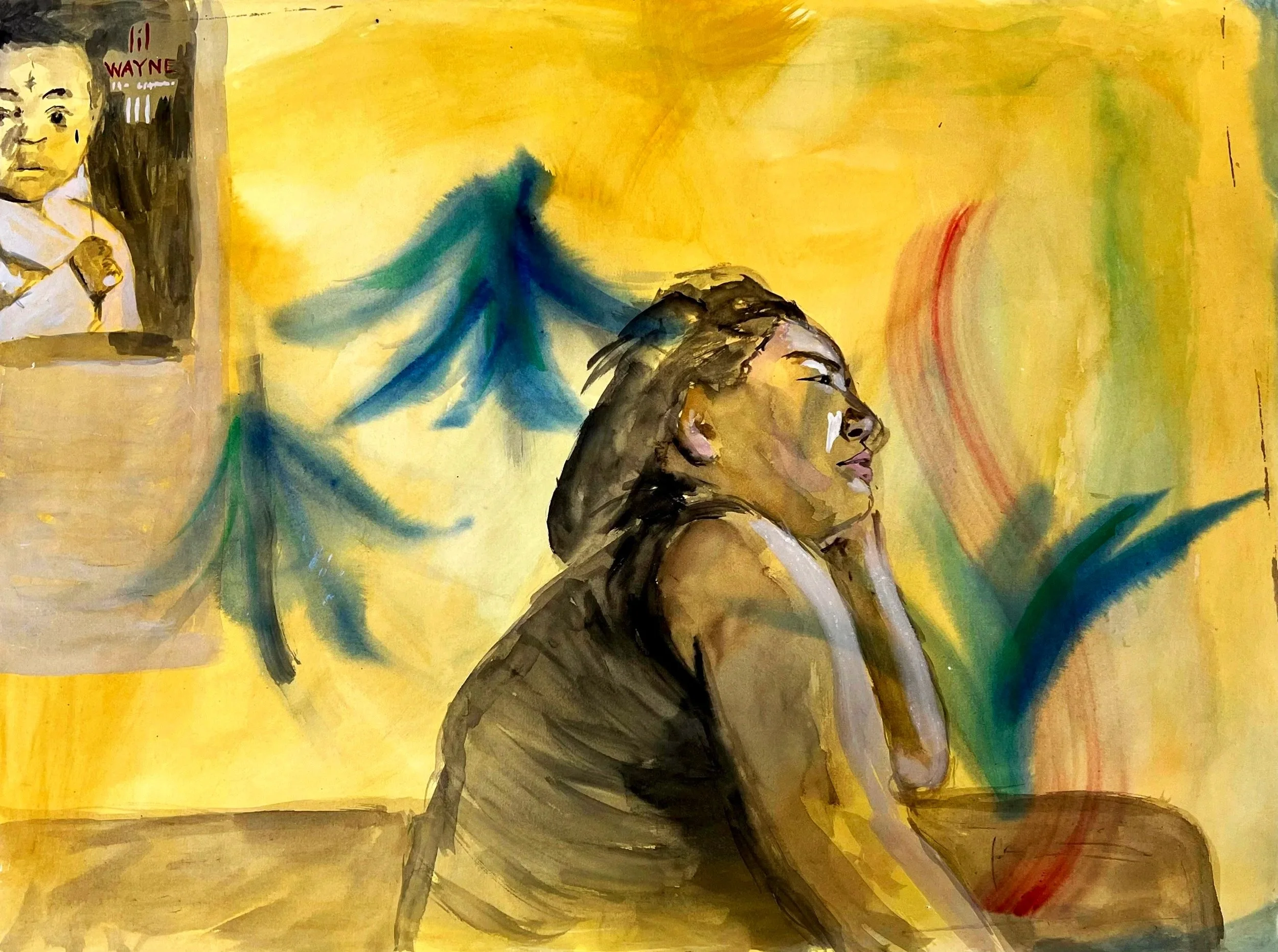 Raw materials owned by god; 2023, Watercolour on paper, 56.9 x 76.6cm, $550