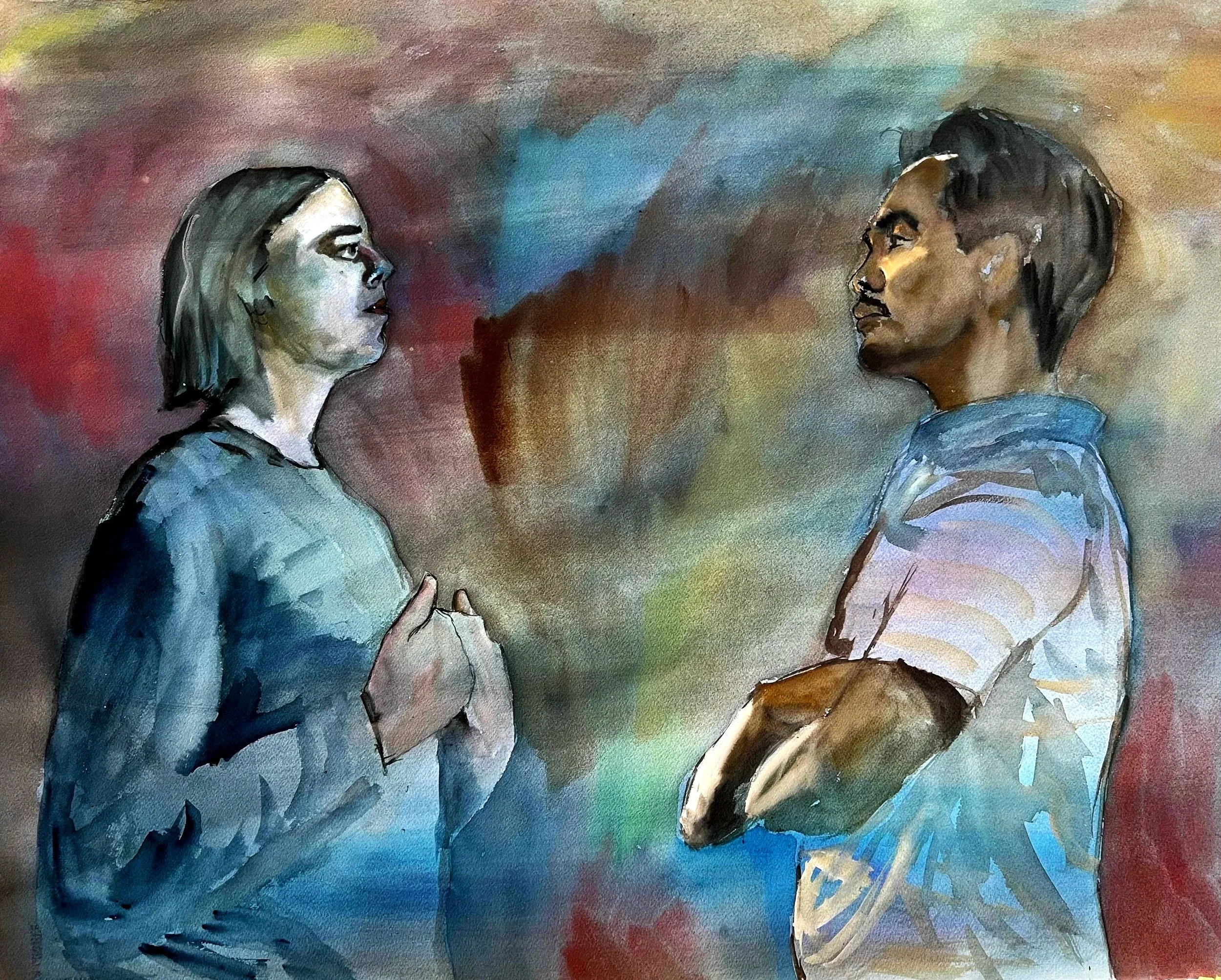 Conversation as Labour (Towards Empowerment); 2022, Watercolour on paper, 56.6 x 68.7cm, SOLD