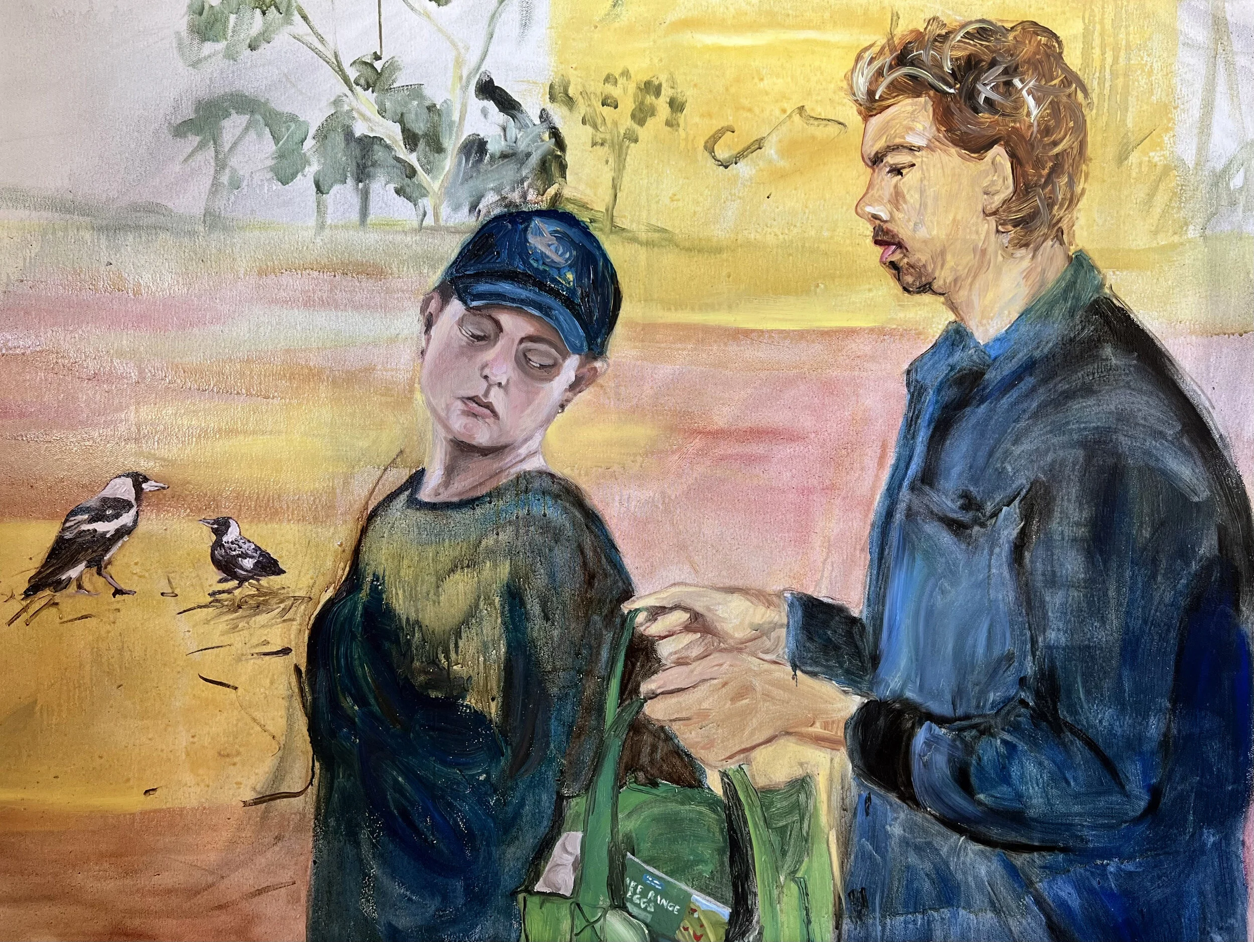 Rebirth; the Walk from Tottenham to West Footscray; 2023, Oil on canvas, 92 x 122cm, $3,100  