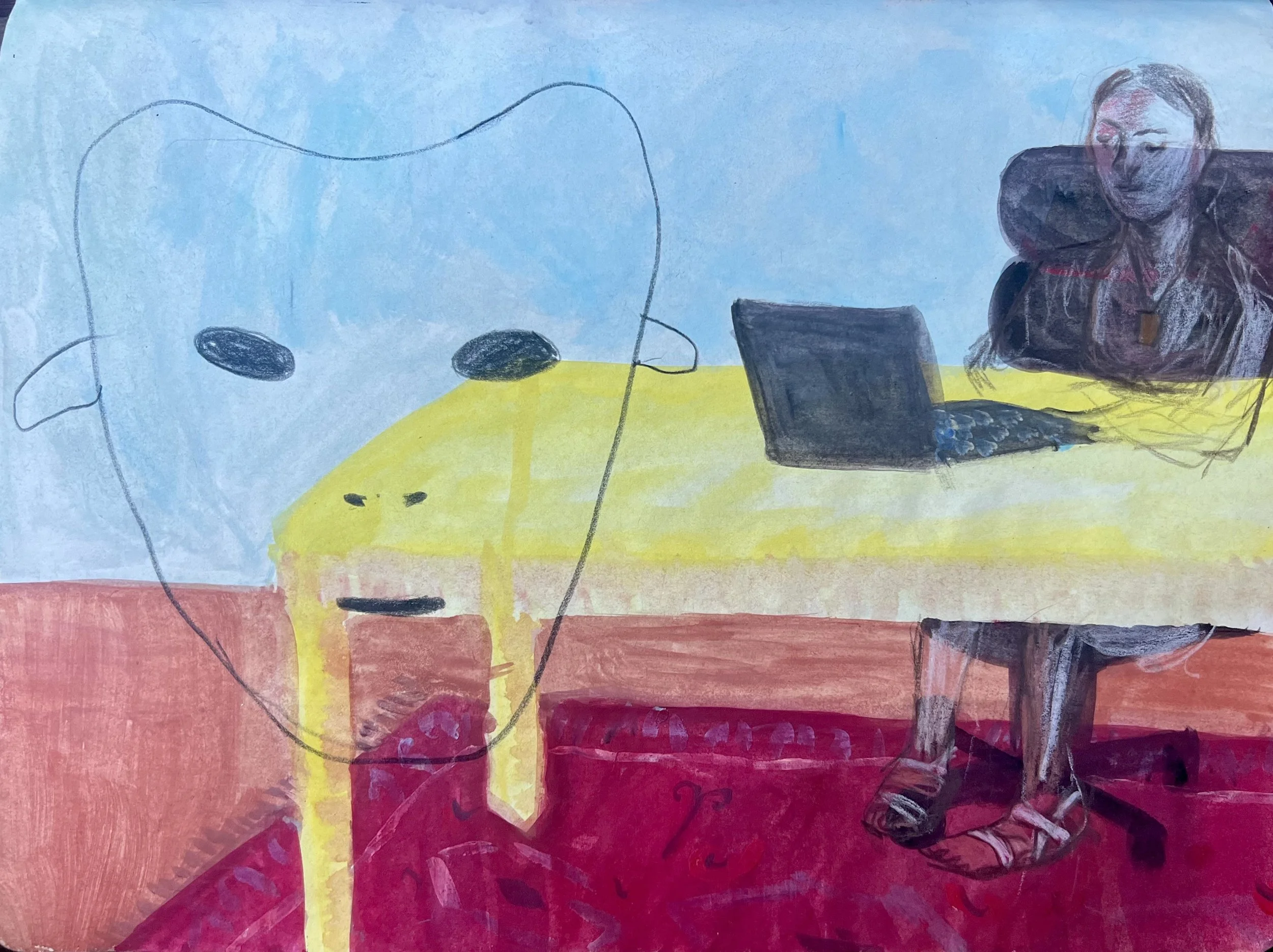 The Mask Is With Me, 2025, Watercolour on paper, 21.5 x 28cm