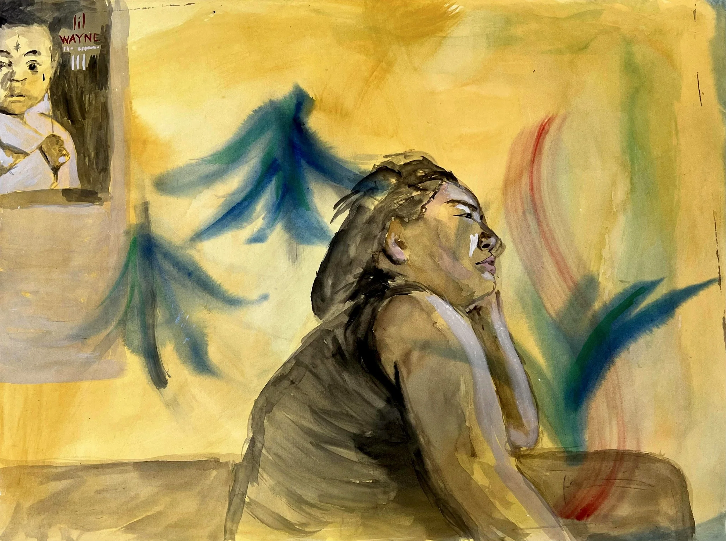 Raw materials owned by god; 2023, Watercolour on paper, 56.9 x 76.6cm, $550