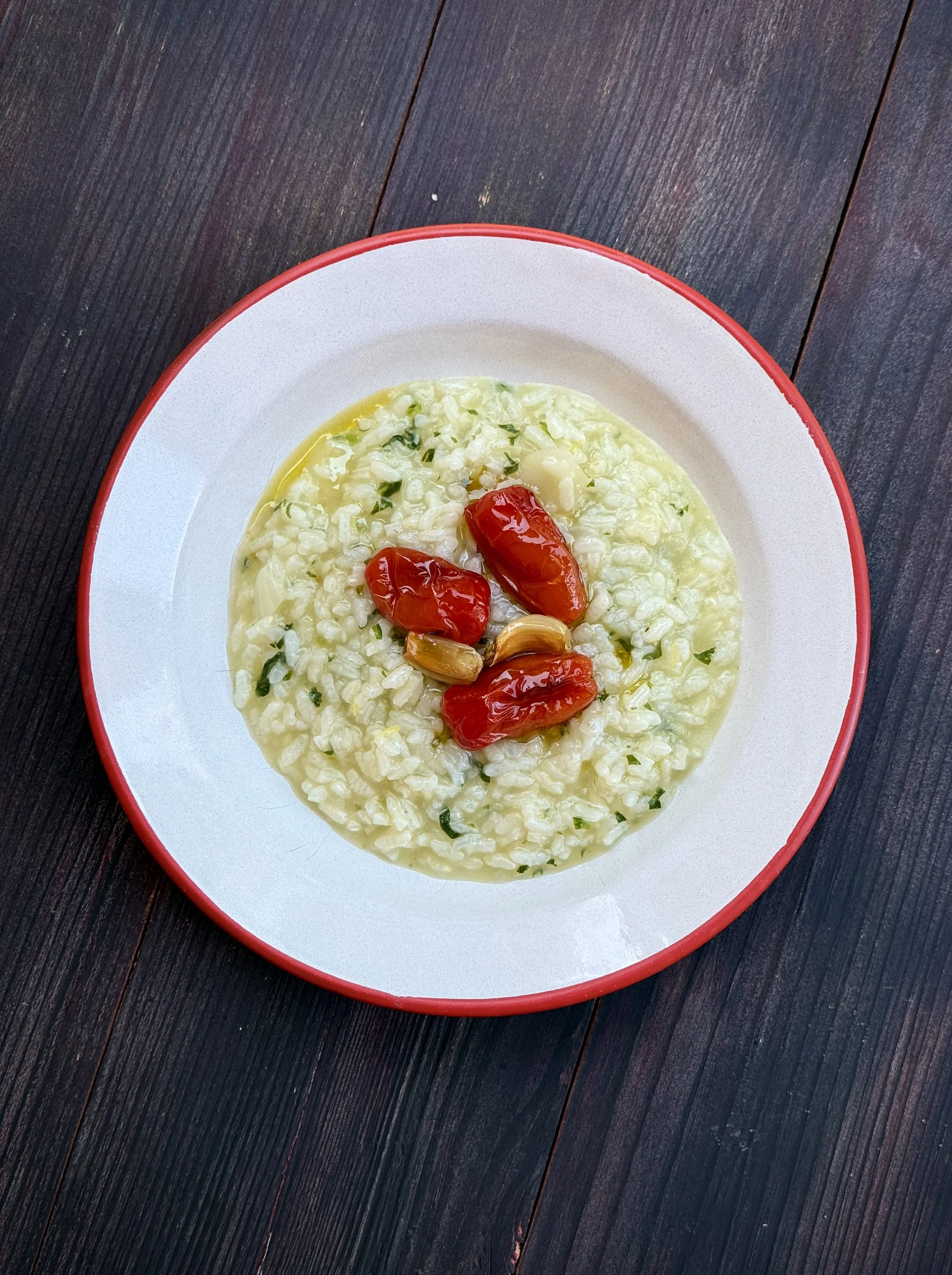 Pesto Risotto With Grilled Cherry Tomatoes