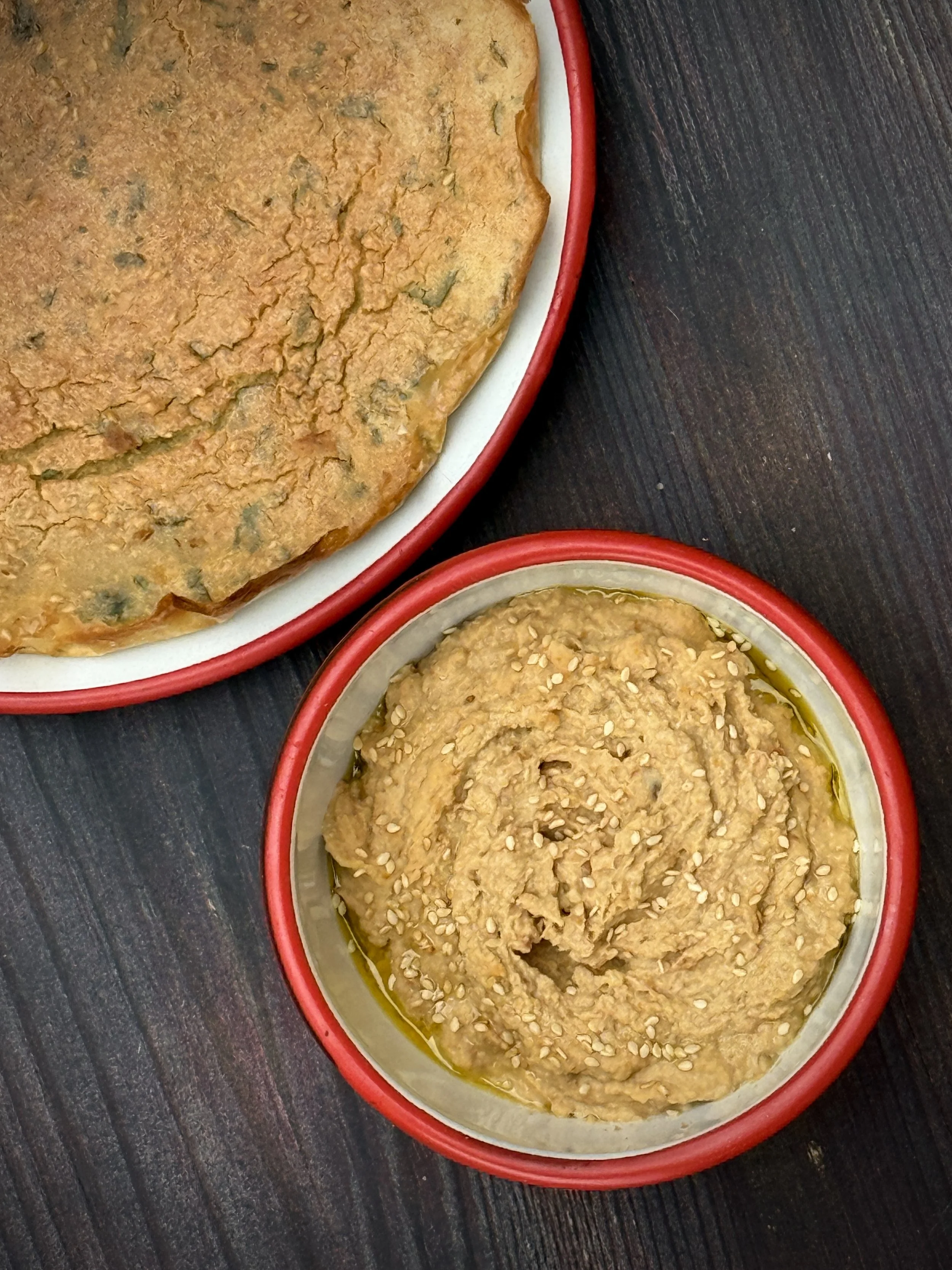 Parsley Socca With A Tomato Flavored Hummus