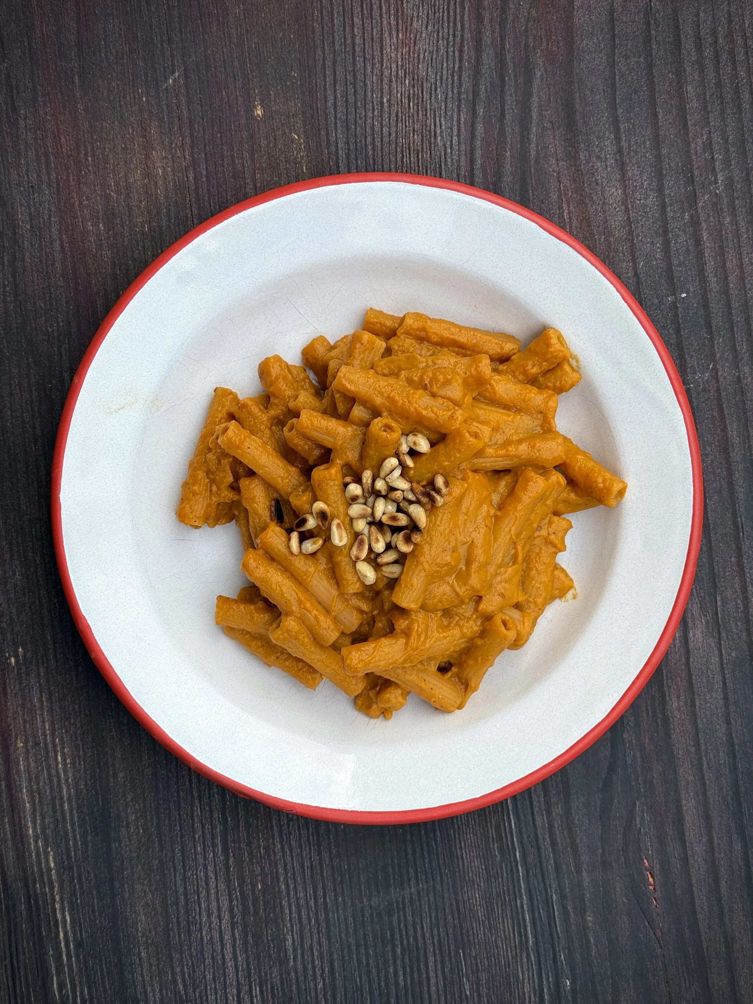 Lentil Pasta With A Roasted Pepper Avocado Sauce