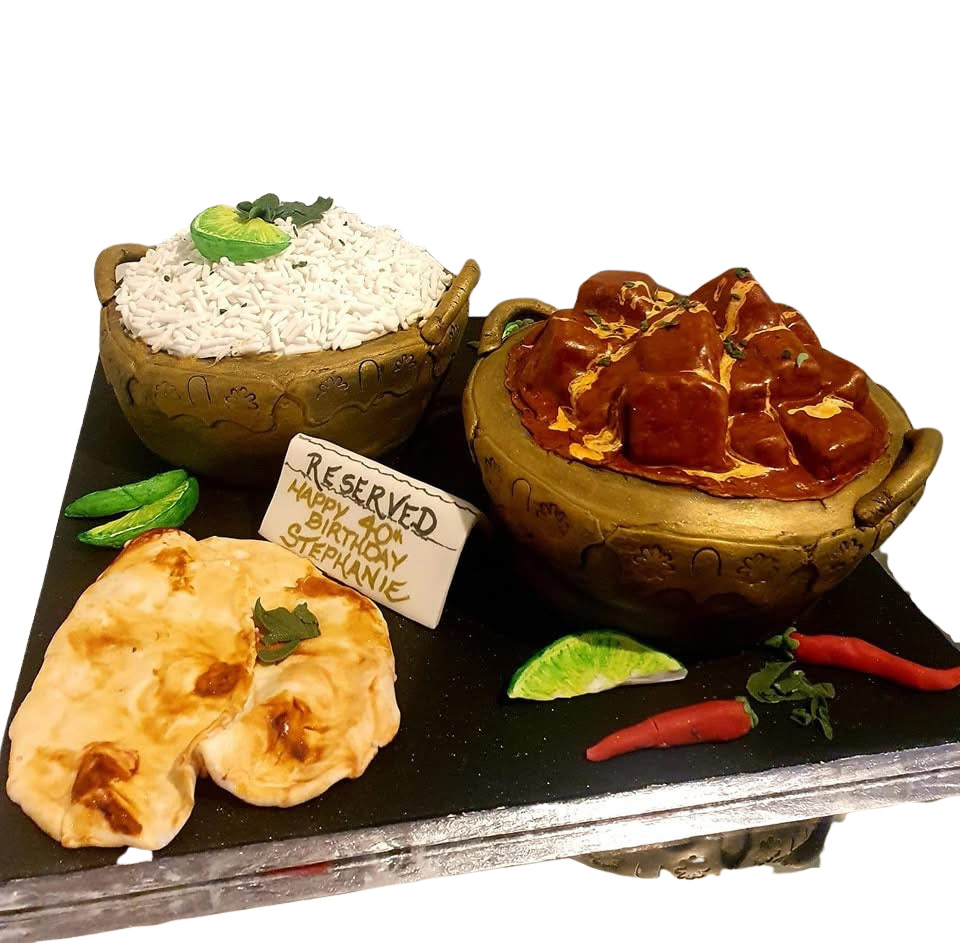 Indian Curry, rice and naan bread