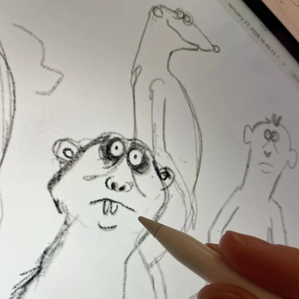 pencil sketch of a surprised meerkay