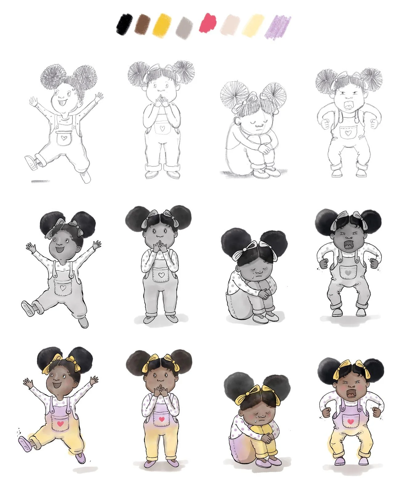 character study of a black toddler showing an array of expressions and poses