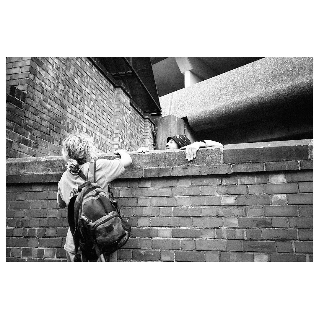 Two favourite shots from 2021, coincidentally from the same roll of film, that recently became a @skatenottingham photo T-shirt release. Available via skatenottingham.co.uk. ⁣
⁣
In the first, Alice is debating following Holt over a wall to see a hidd