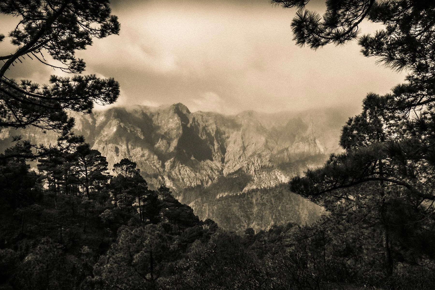 Black and white images showing the national parc Caldera de Taburiente of La Palma