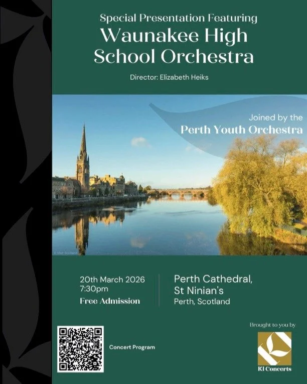 Waunakee High School Orchestra will be performing three concerts during their 2026 tour at the end of this month! 🎻

Directed by Elizabeth Heiks, they will also be collaborating with @pyoperth and the @inverness_fiddlers

Brought to you by KI Concer