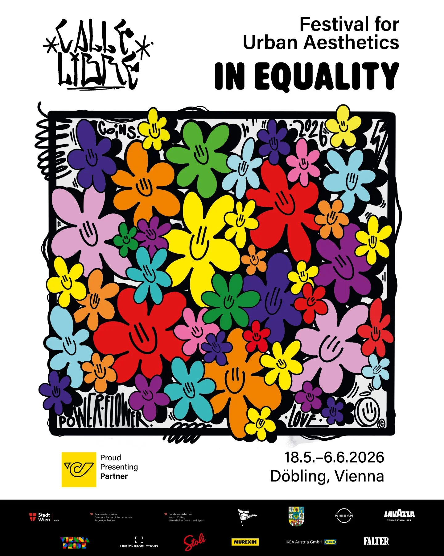 Calle Libre Festival 2026 ✨
📅 18.05.&ndash;06.06.2026 | 3 weeks in Vienna&rsquo;s 19th district - D&ouml;bling

5 local &amp; international artists will transform murals across the city.

This year&rsquo;s theme: &ldquo;IN EQUALITY&rdquo; &mdash; a 