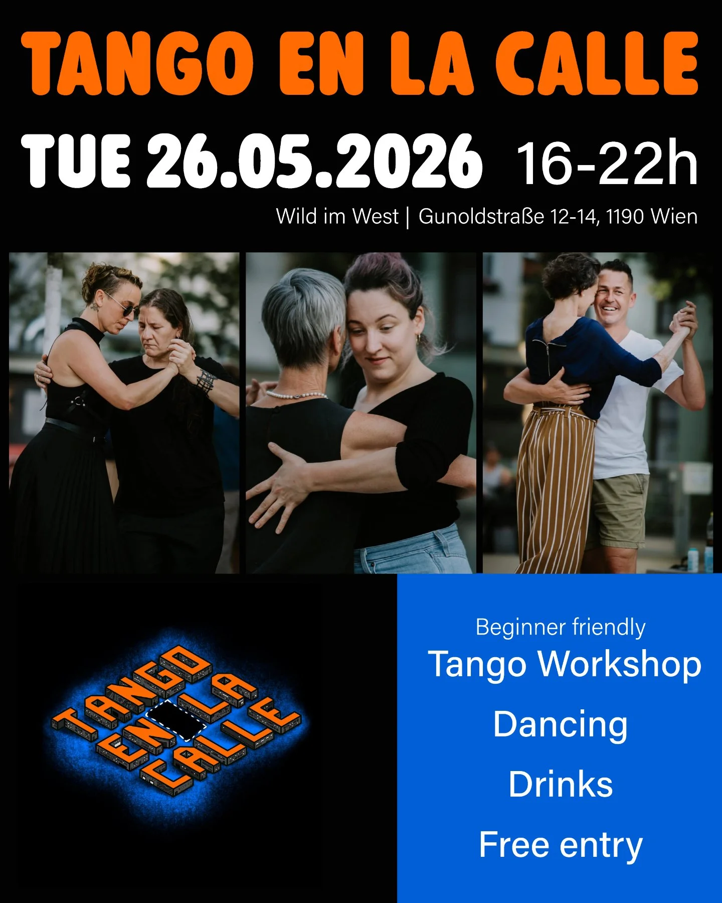 TANGO EN LA CALLE 💃🏽✨

📍 Wild im West @wildimwest
Gunoldstra&szlig;e 12-14, 1190 Vienna
📅 May 26, 2026
🕓 16:00&ndash;22:00
🎟 Free entry

Calle Libre has been bringing color, art and creativity into the streets of Vienna &mdash; transforming fa&