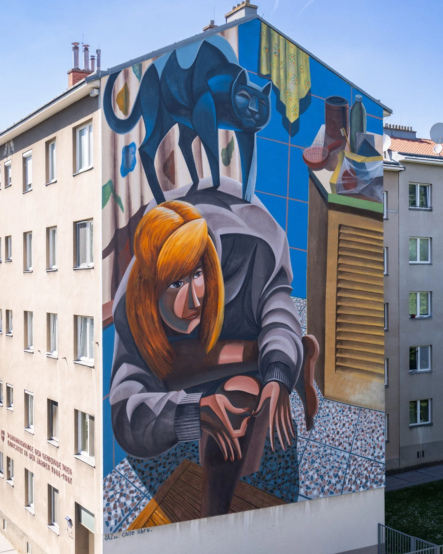 &bdquo;Morning in Barna&ldquo; by Jaz / Argentina
for Calle Libre Festival 2026 // In Equality
📍Krottenbachstra&szlig;e 104, 1190 Wien

&bdquo;The mural is based on a series of paintings where I reproduce the intimacy of my daily life since the pand