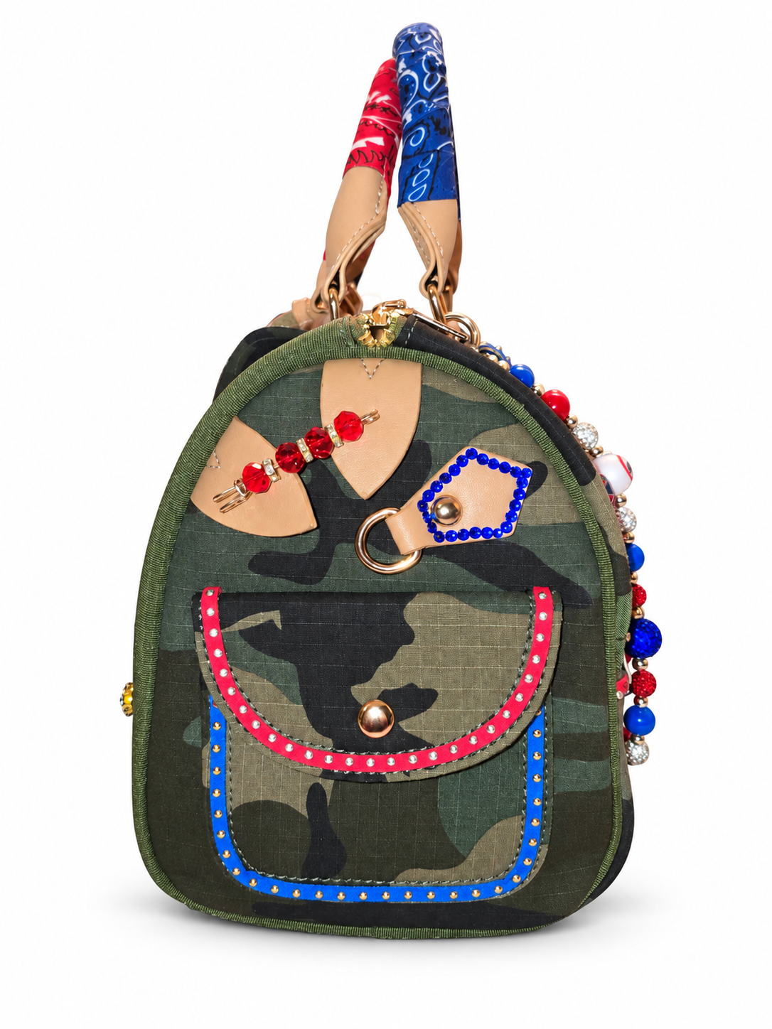 Decorated camouflage handbag on white background.png