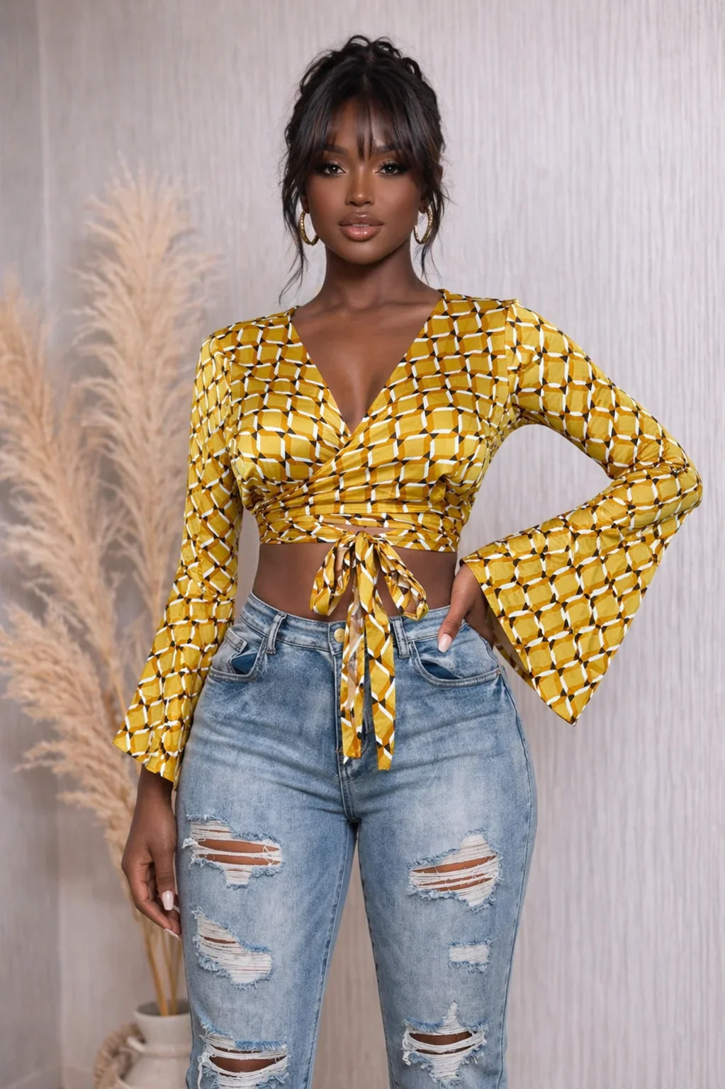Golden Mosaic Bell Sleeve Wrap Top (Pre-Sale)