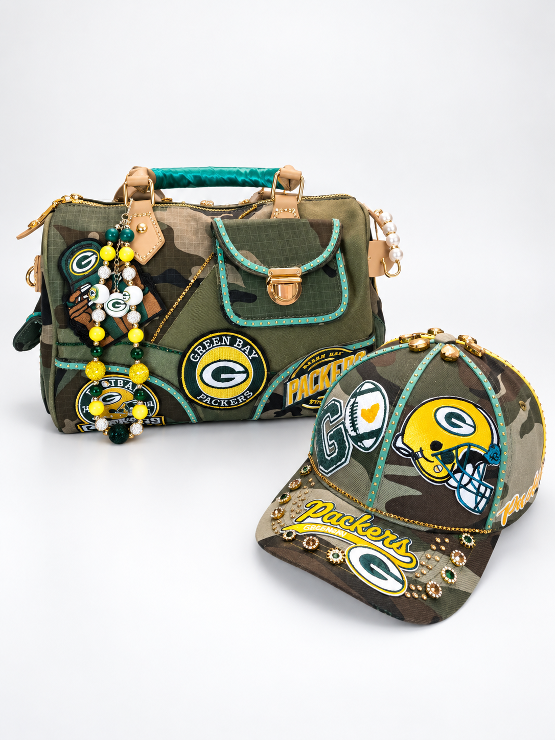 Green Bay Packers Camo Handbag and Cap Set