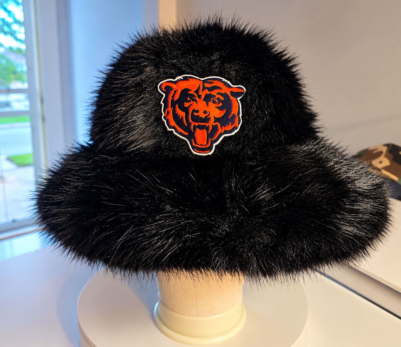 Chicago Bears Black Faux Fur Bucket Hat