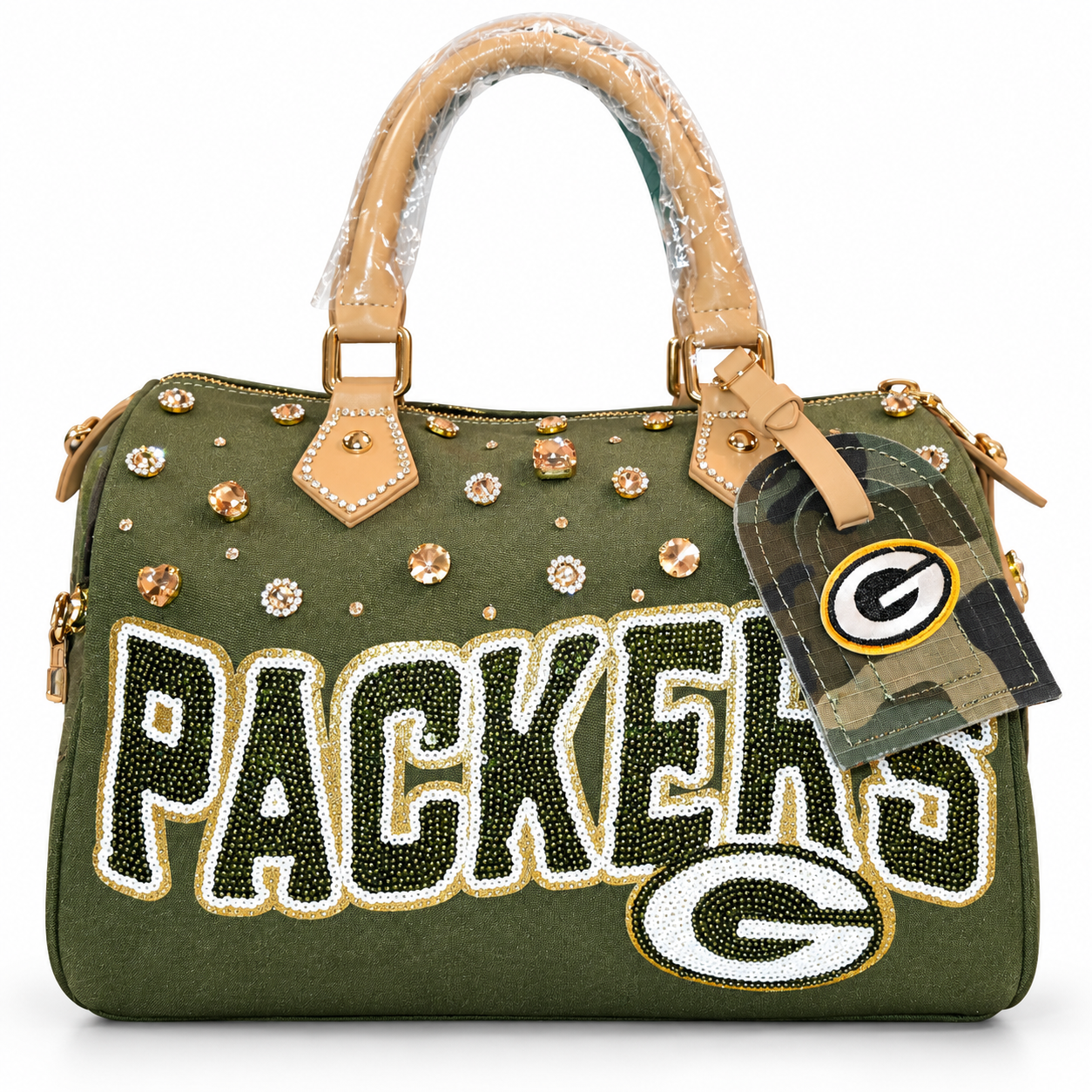 Olive Green Sequined Packers Handbag.png