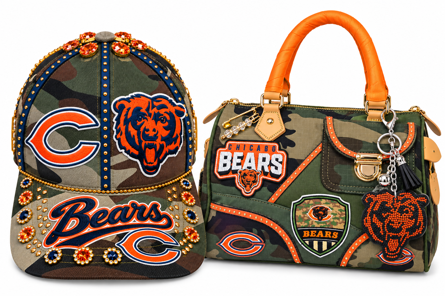 Embellished Chicago Bears Cap and Handbag.png