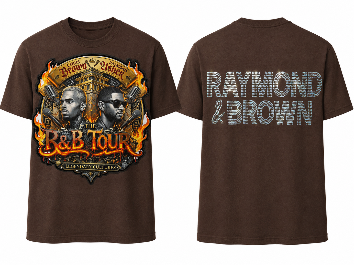 R&B Tour Brown Graphic Tee with Front Patch & Spangle Back